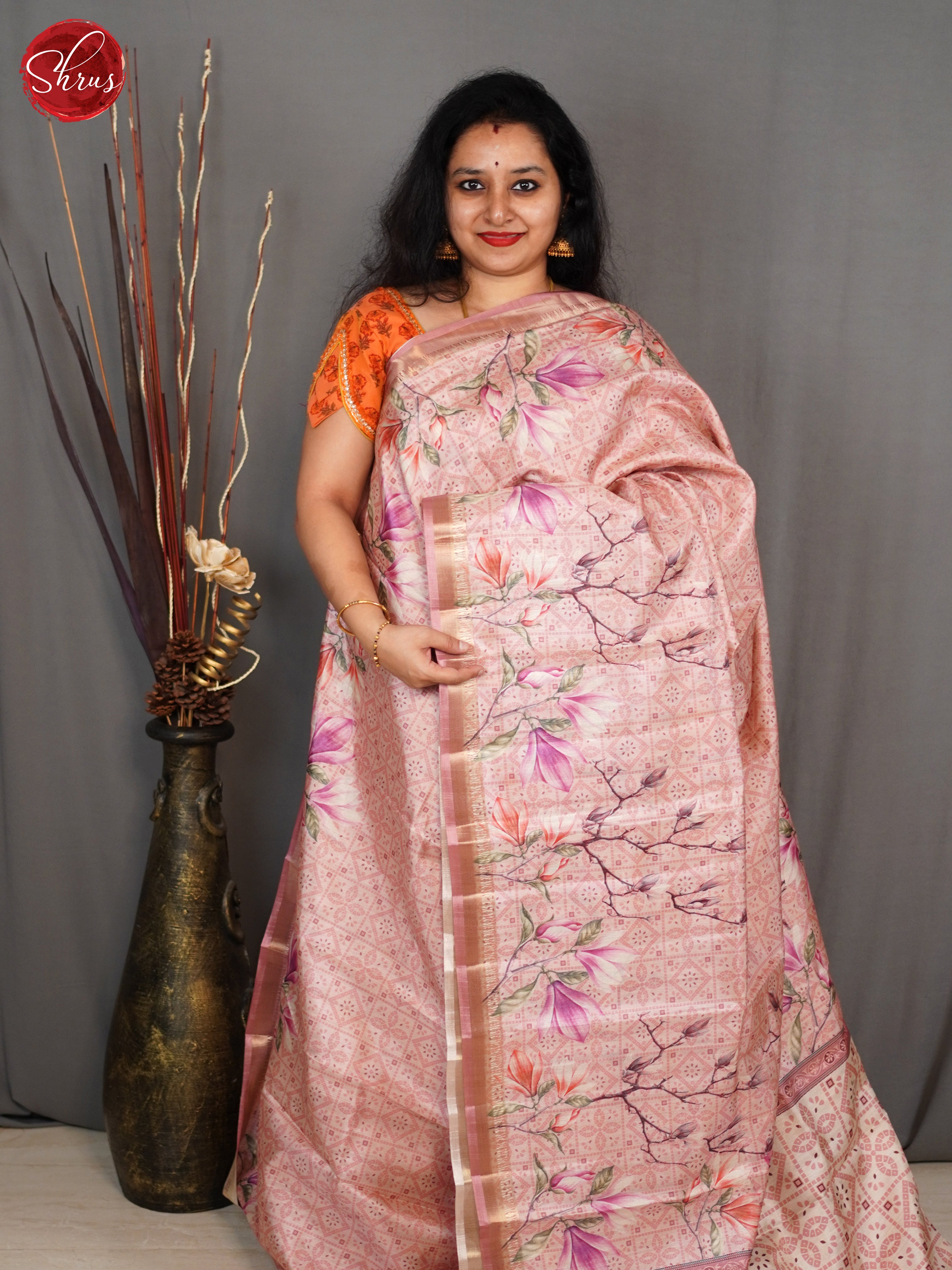 Peachish Pink(Single Tone) - Semi Tussar Saree - Shop on ShrusEternity.com