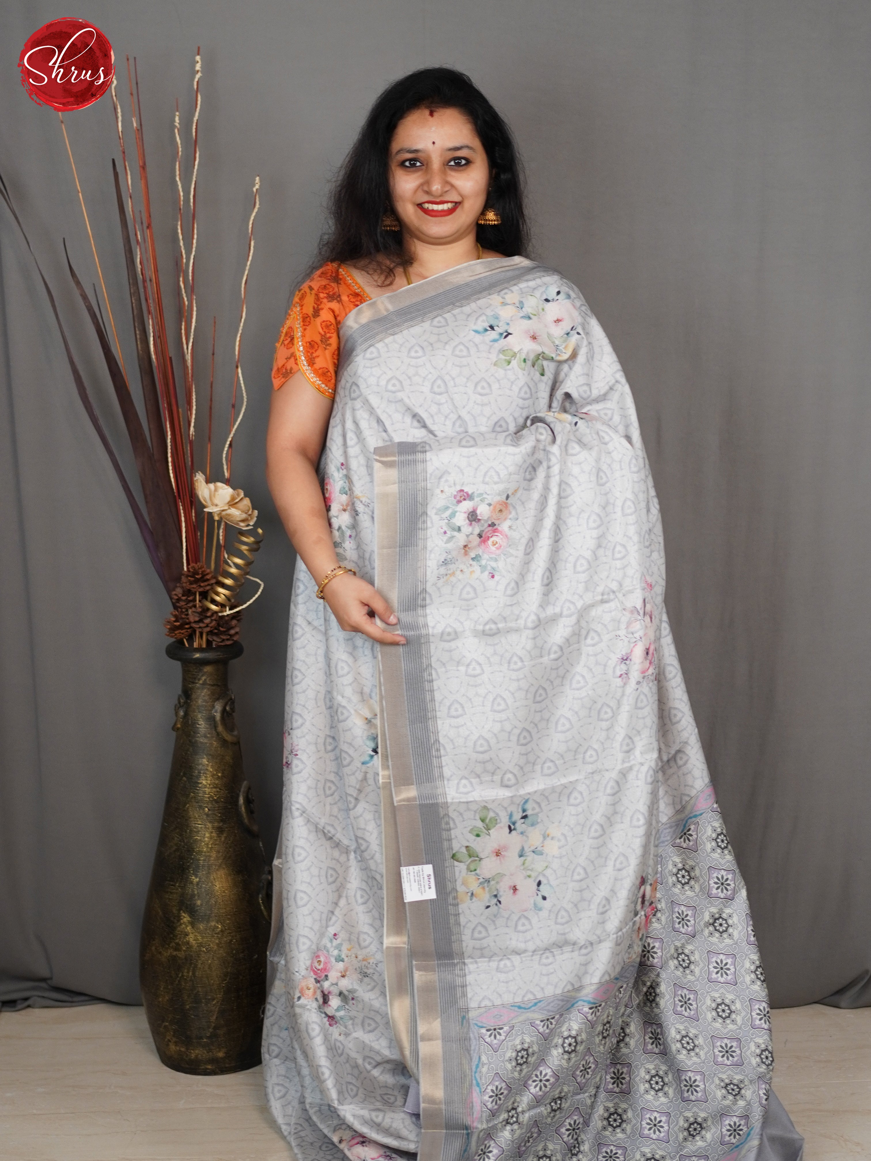 Grey(single Tone) - Semi Tussar Saree - Shop on ShrusEternity.com