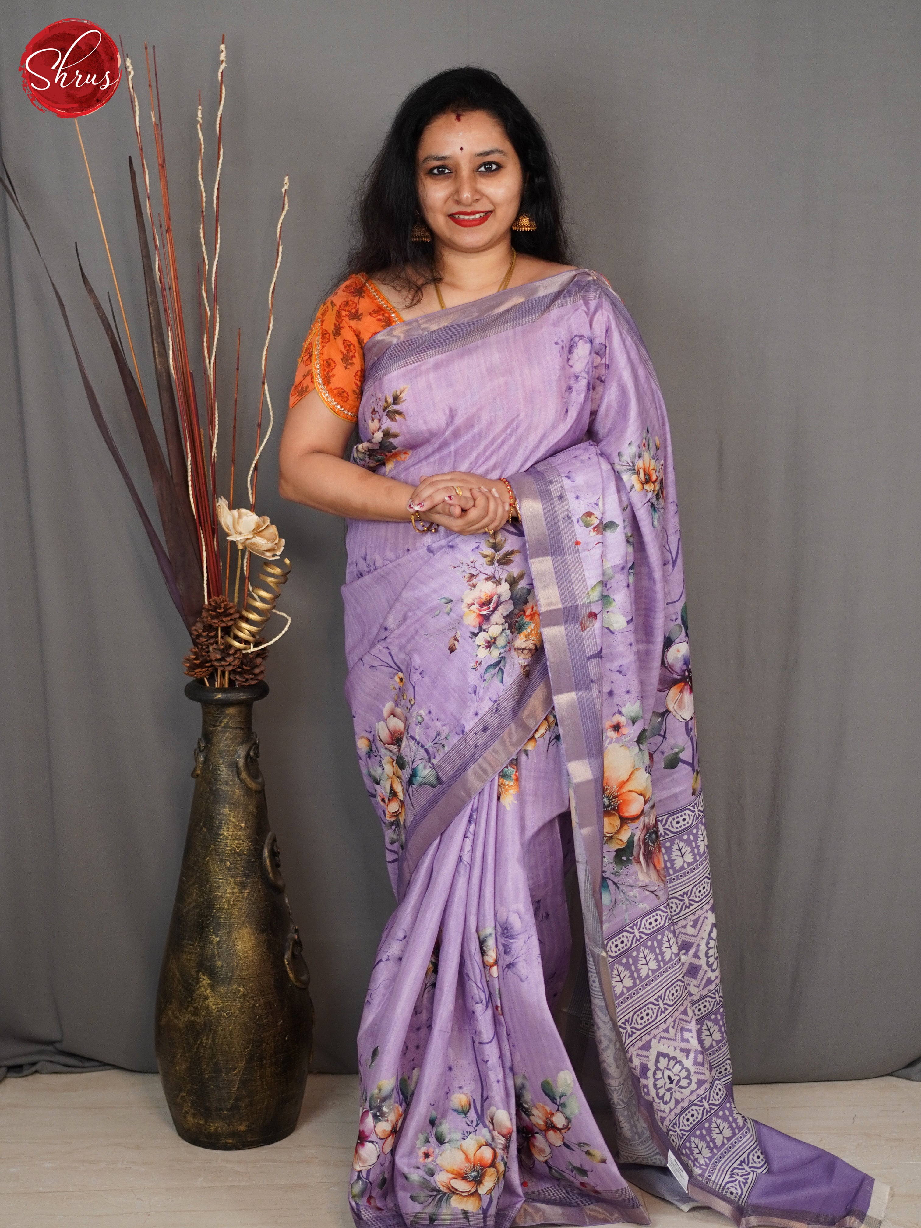 Lavender(Single Tone)- Semi Tussar Saree - Shop on ShrusEternity.com