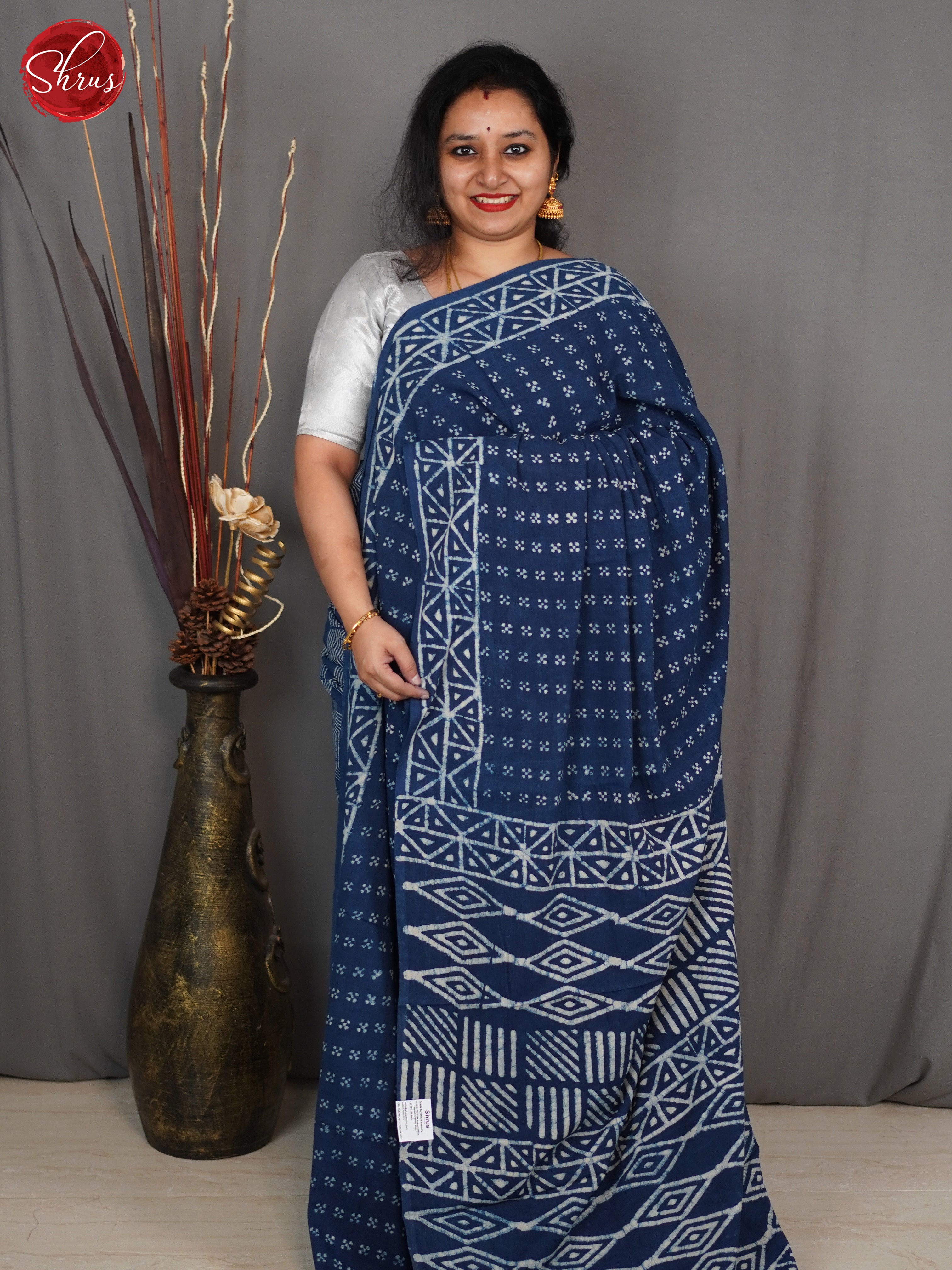 Dark Blue(Single Tone) - Jaipur cotton Saree - Shop on ShrusEternity.com