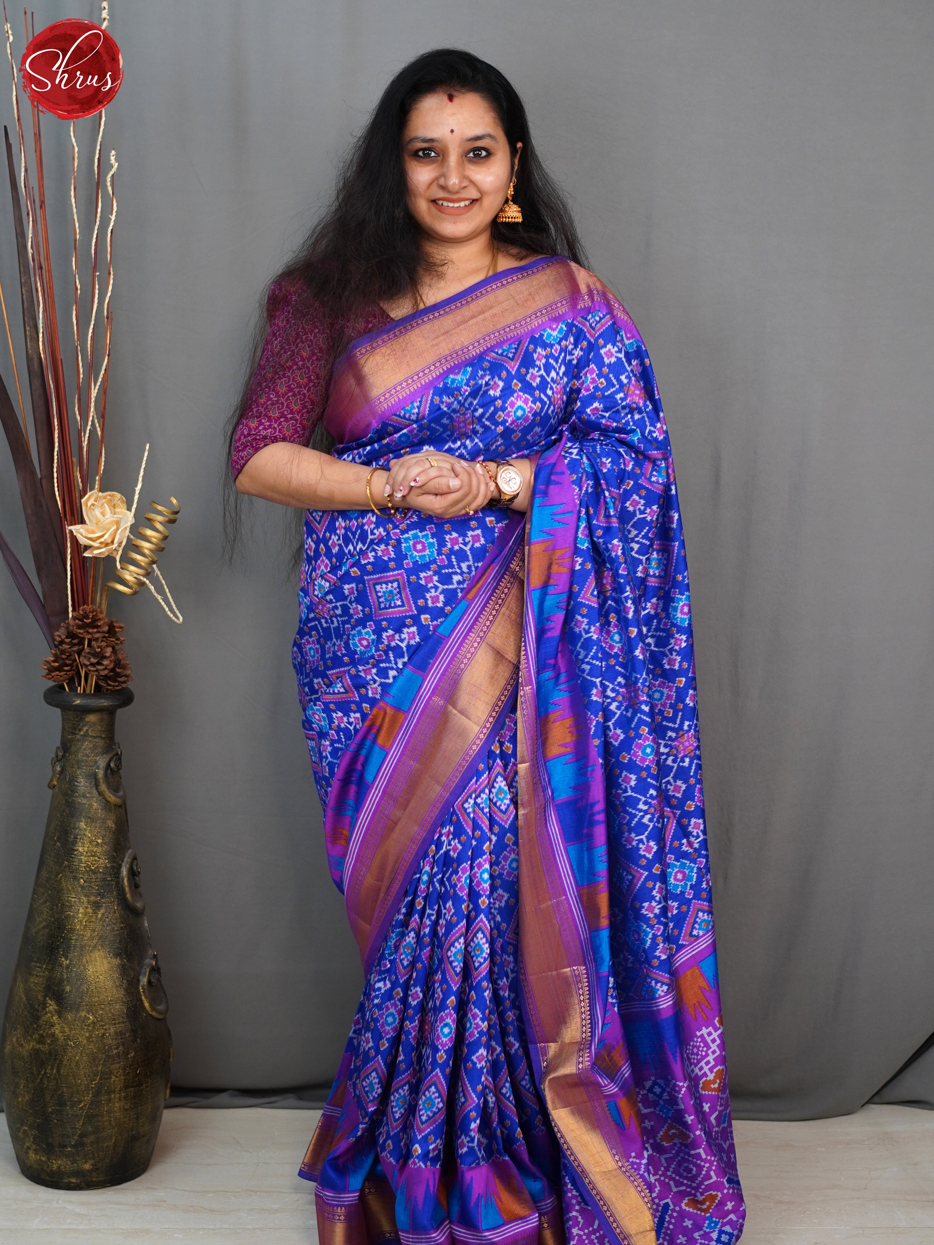 Blue & Pink- Semi Patola Saree - Shop on ShrusEternity.com