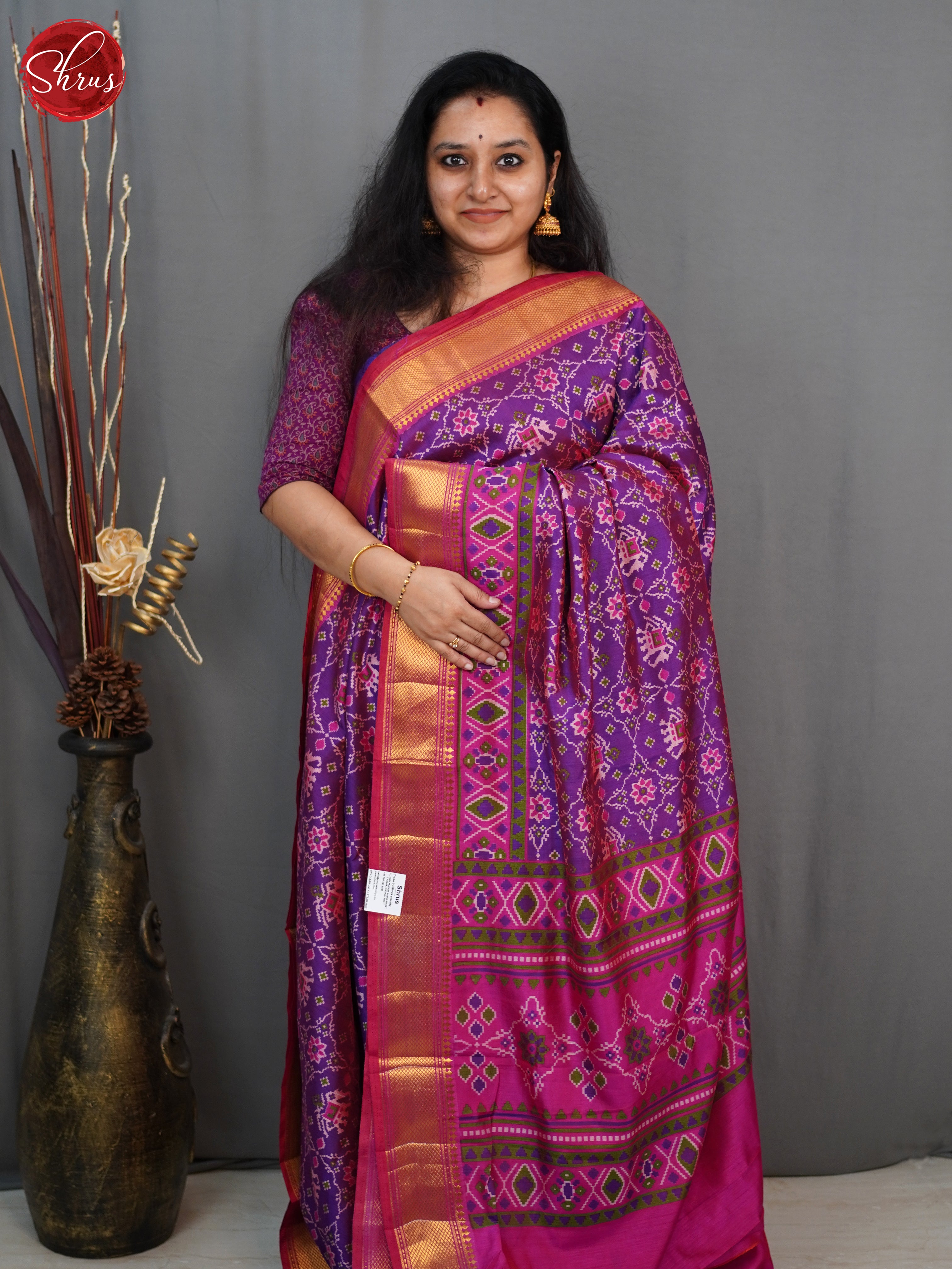 Violet & Pink- Semi Patola Saree - Shop on ShrusEternity.com