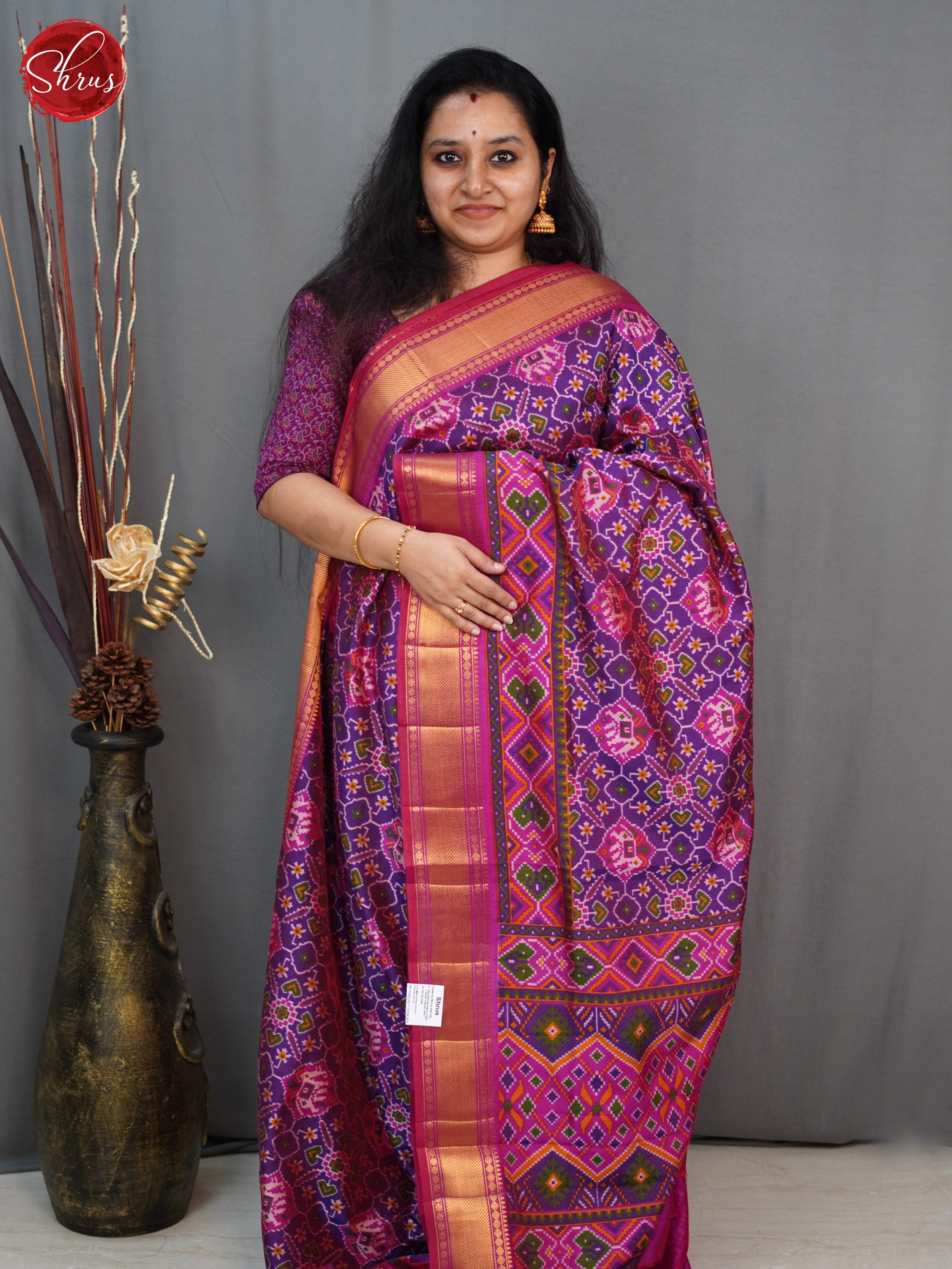 Violet & Pink - Semi Patola Saree - Shop on ShrusEternity.com