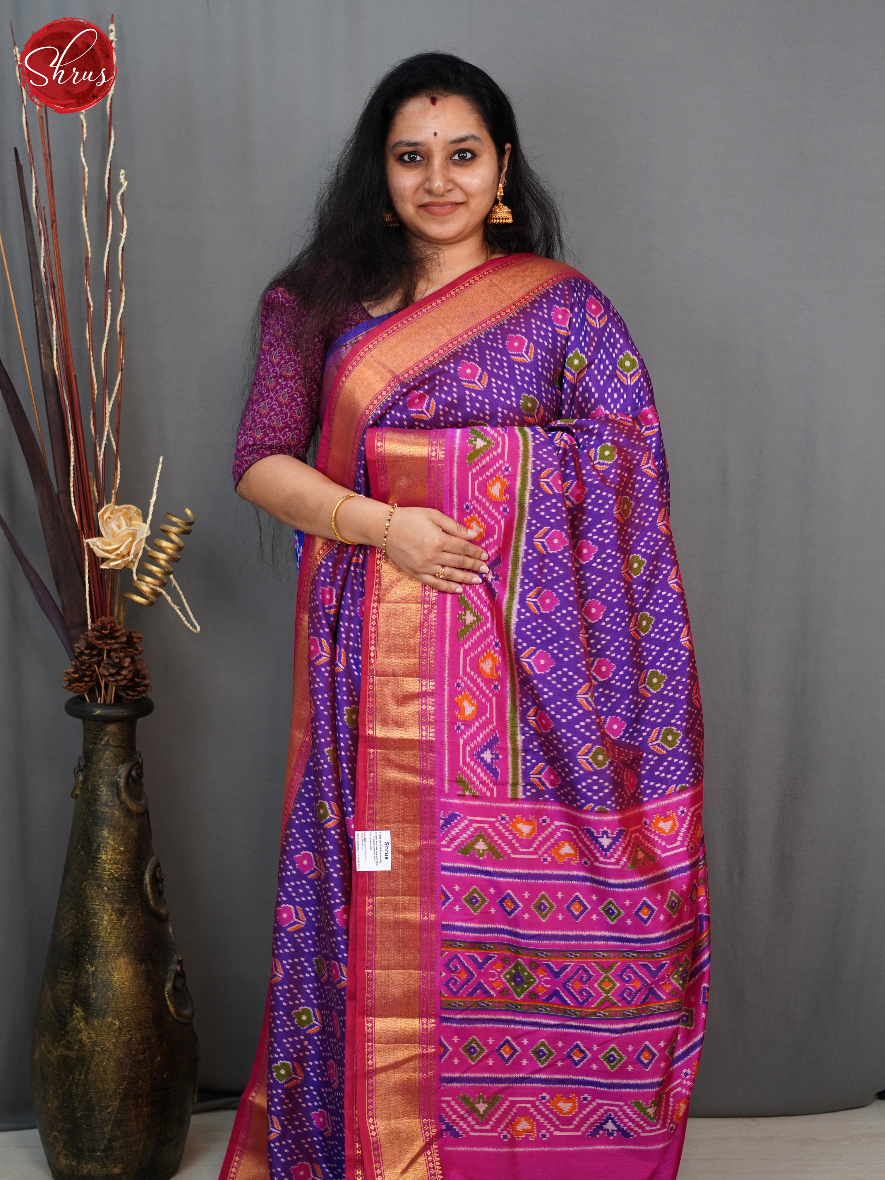 Violet & Pink- Semi Patola Saree - Shop on ShrusEternity.com