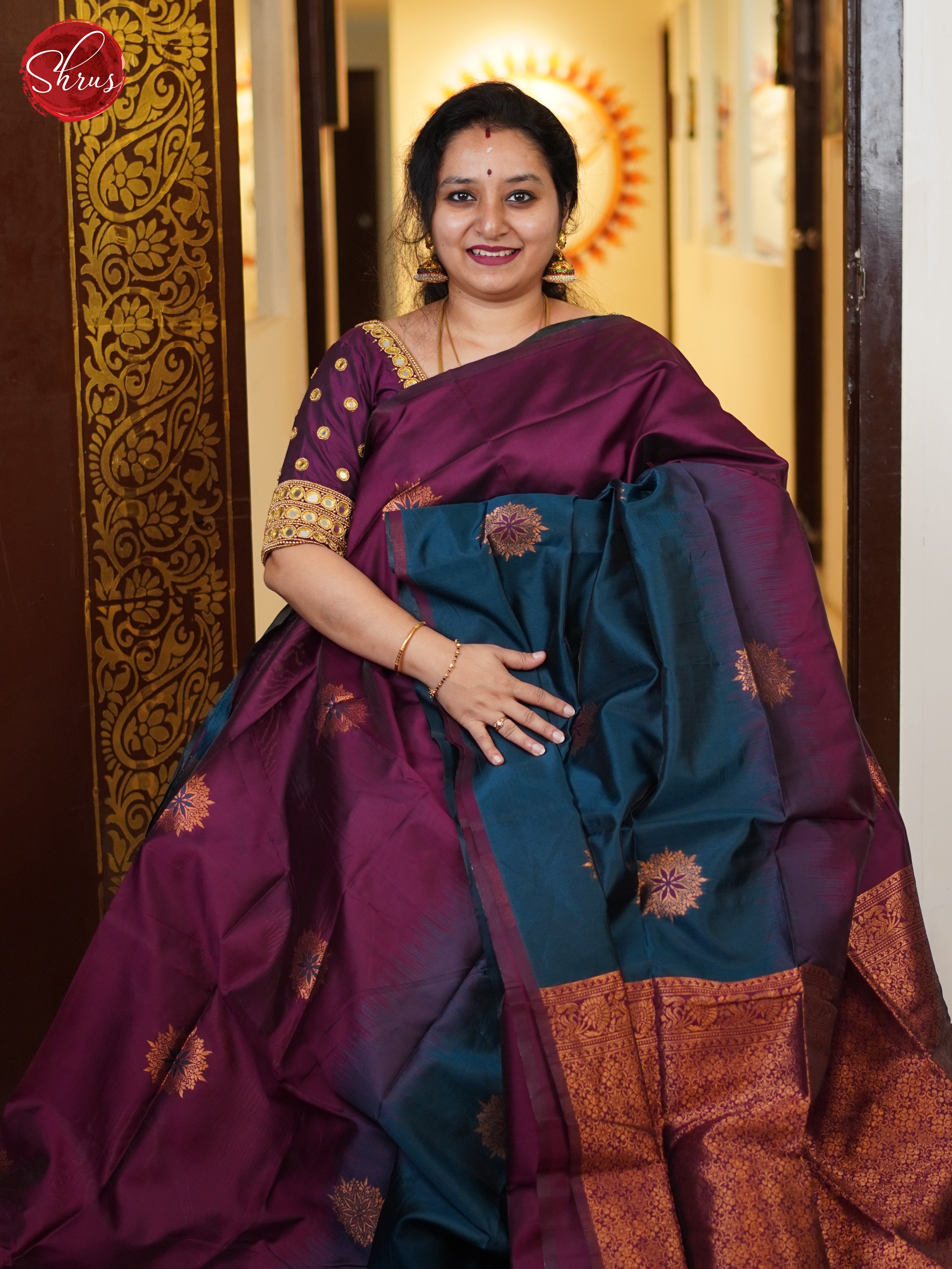 Majenta pink & Blue - Semi Softsilk Saree - Shop on ShrusEternity.com