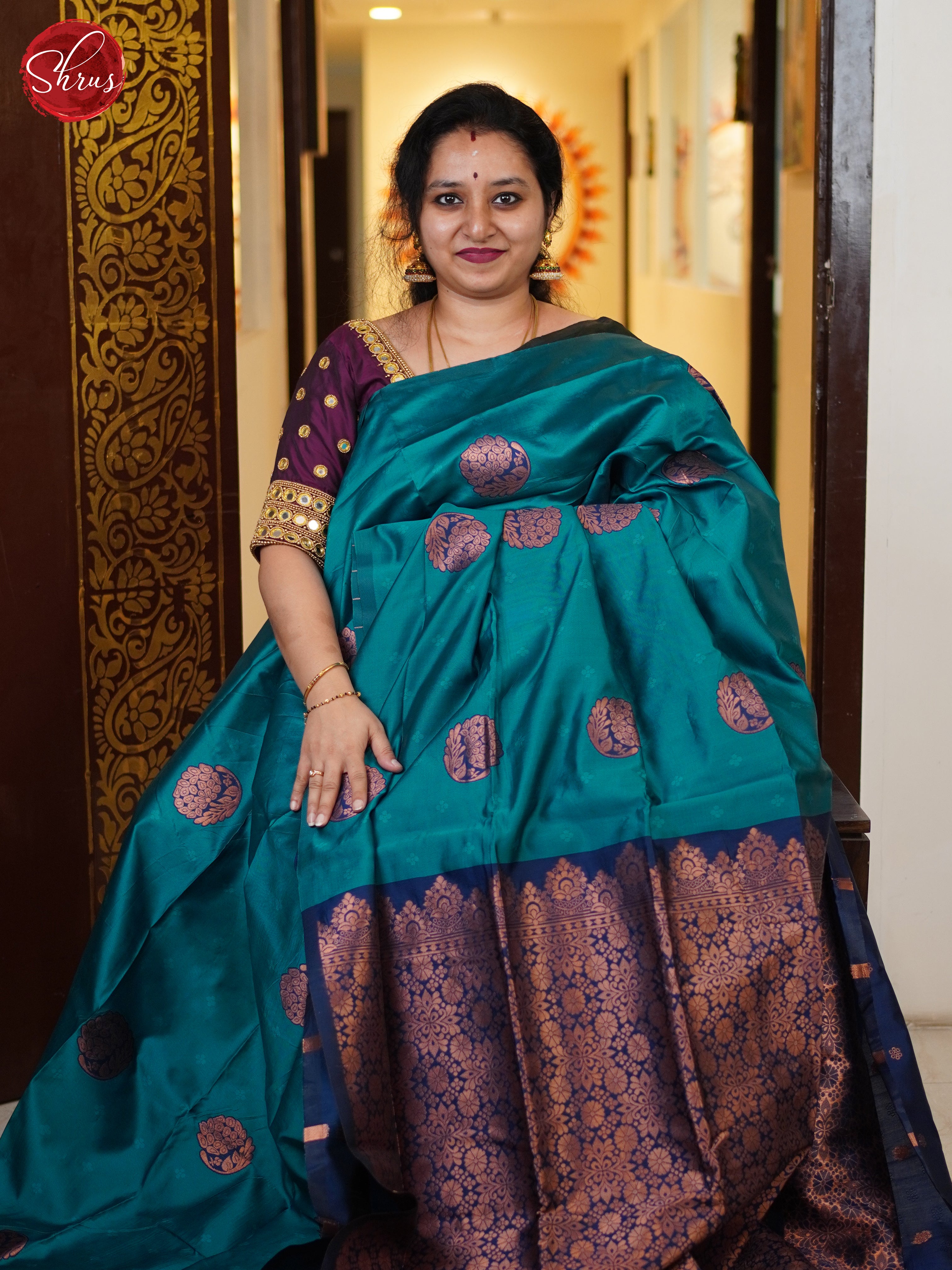 Green & Blue - Semi Softsilk Saree - Shop on ShrusEternity.com