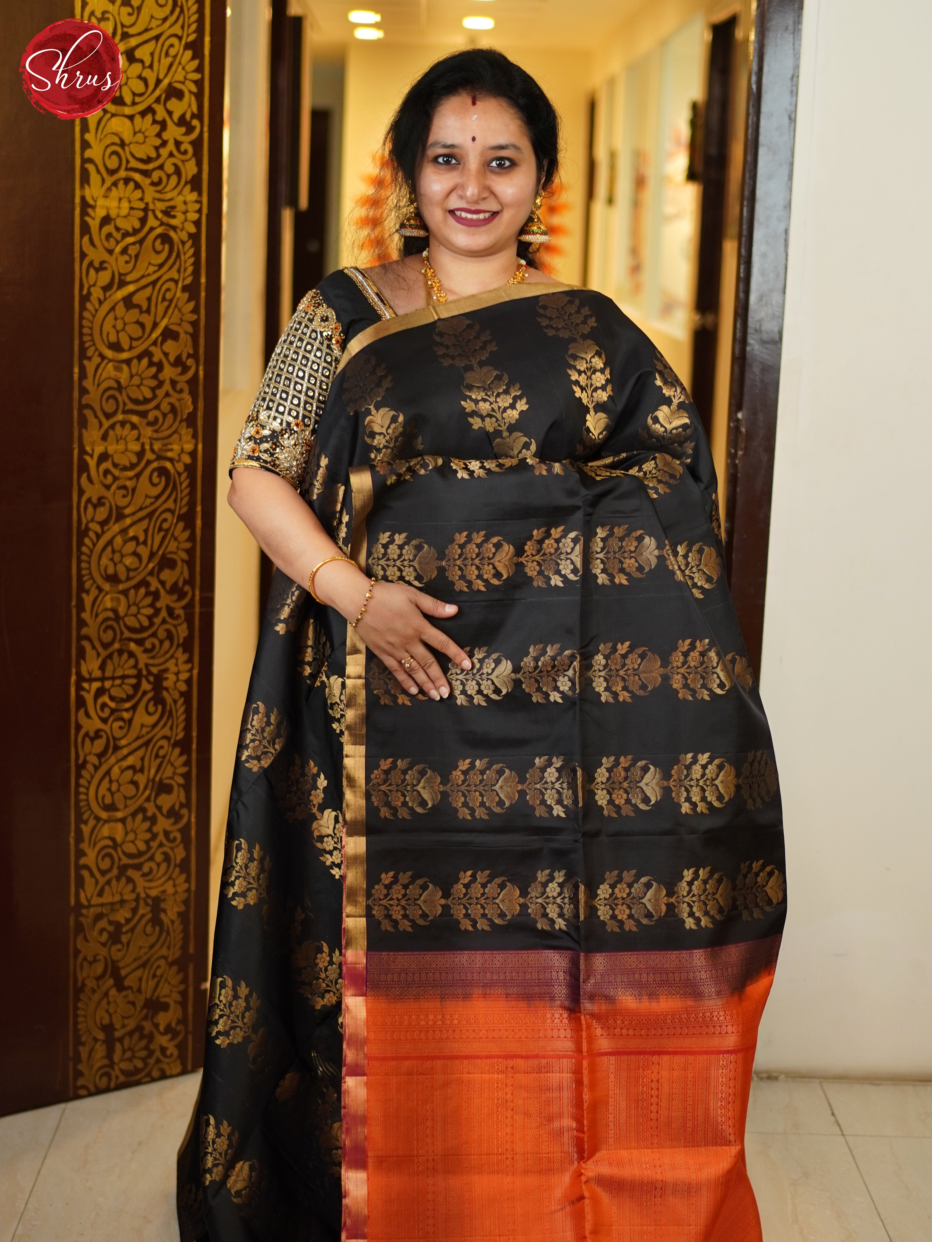 Black & Red- Soft Silk Saree - Shop on ShrusEternity.com