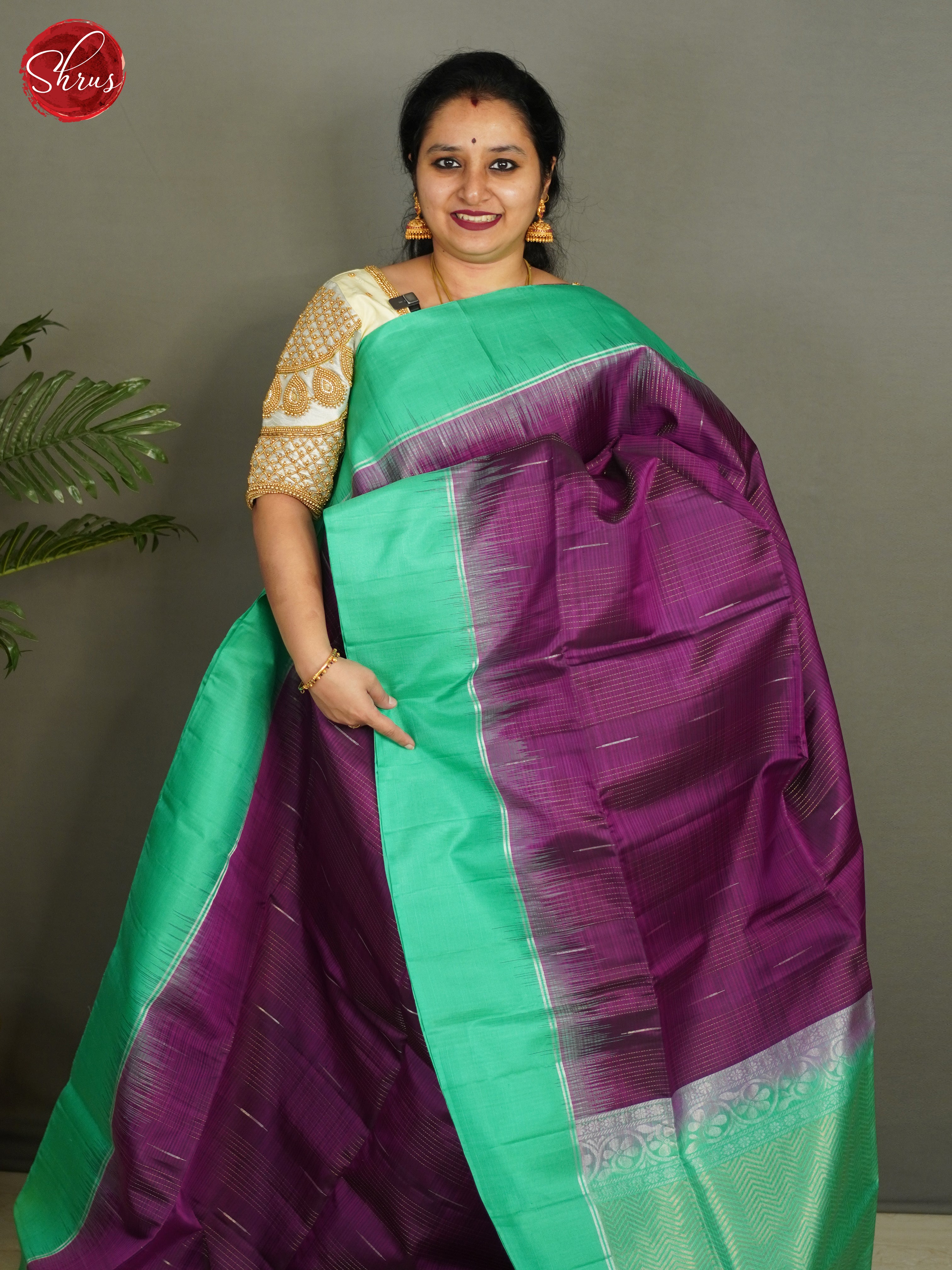 Wine & Green - Soft Silk Saree - Shop on ShrusEternity.com