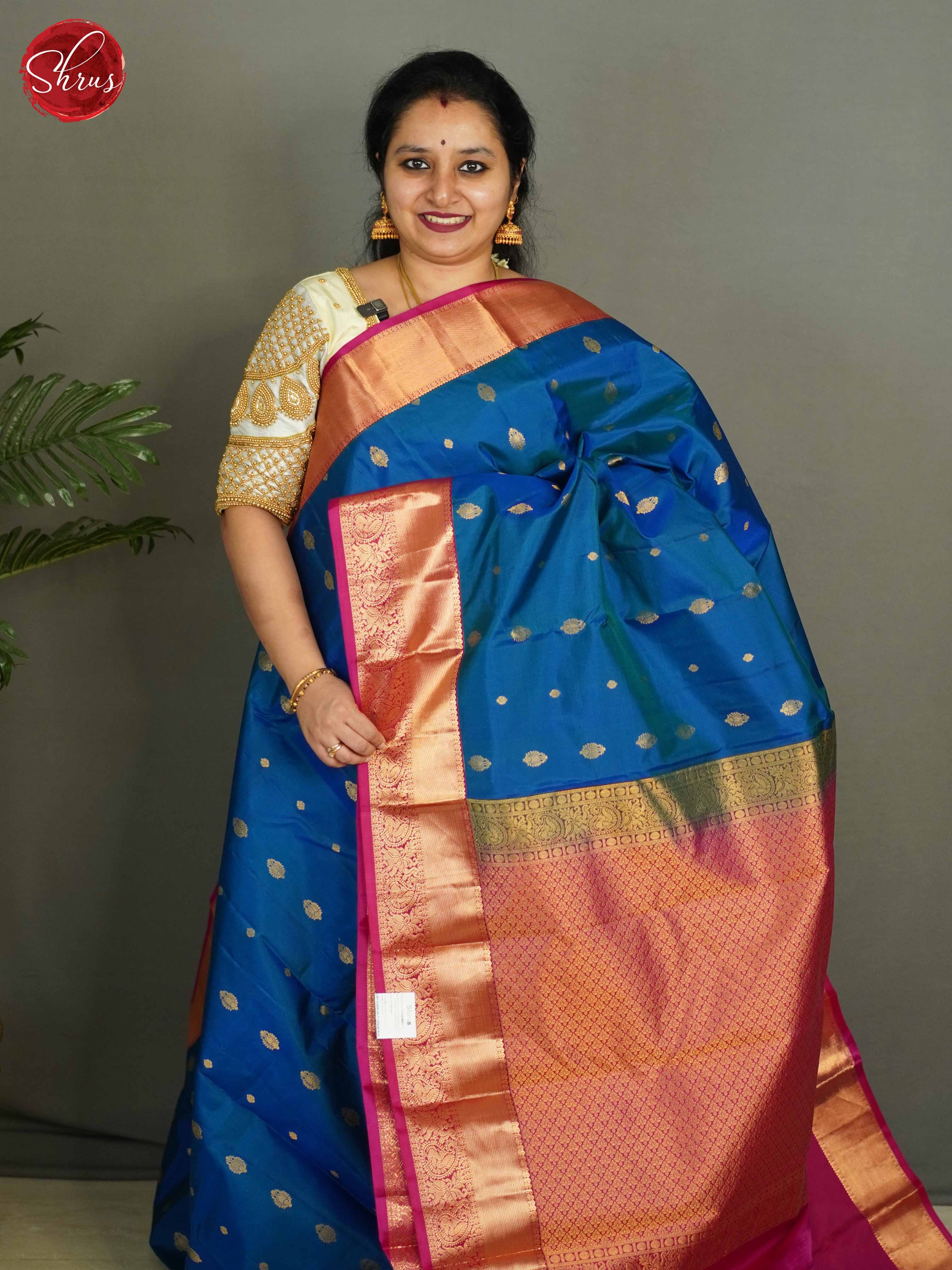 Blue & Pink  - Kanchipuram silk - Shop on ShrusEternity.com