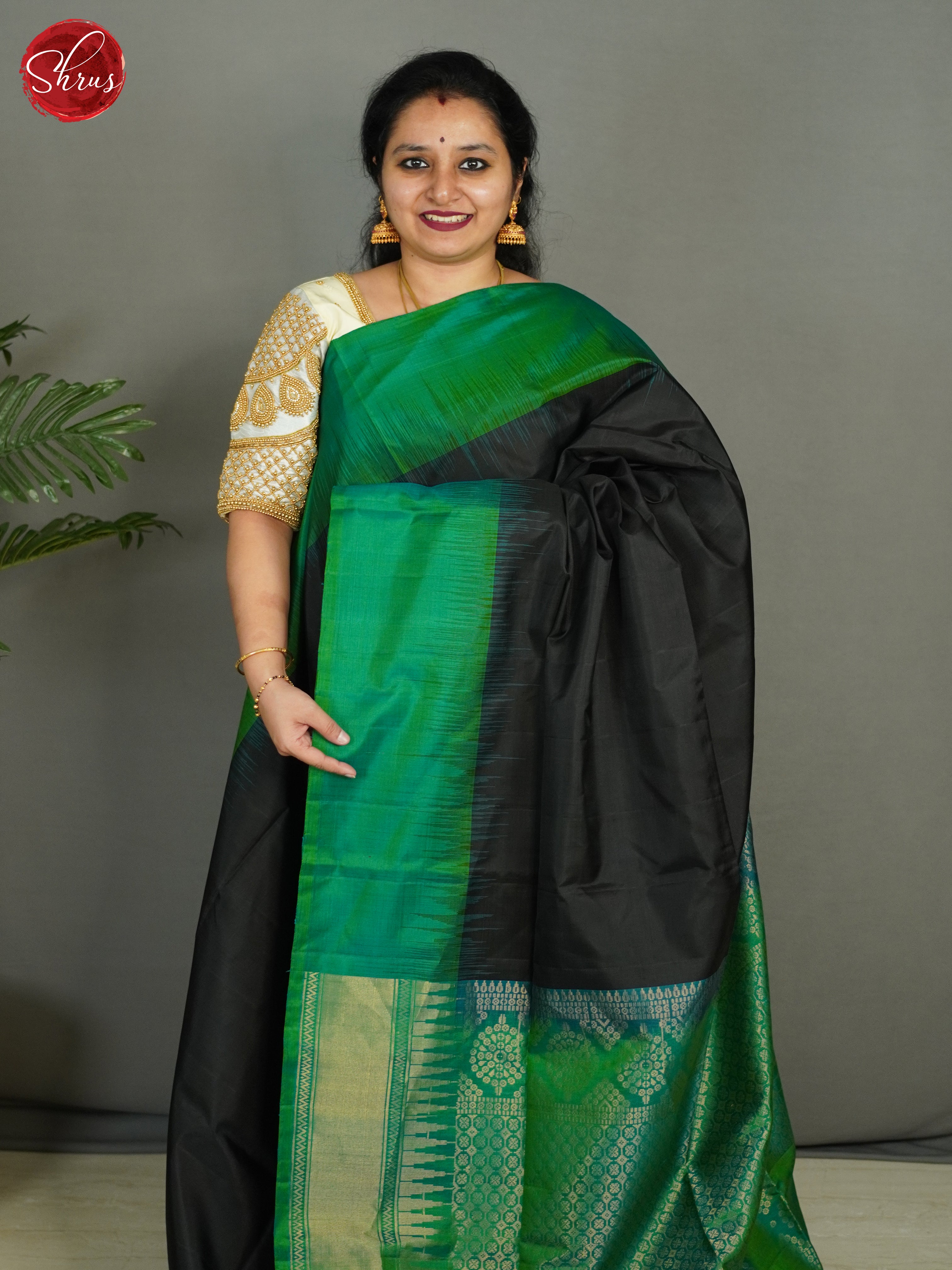 Black & Green - Soft Silk Saree - Shop on ShrusEternity.com