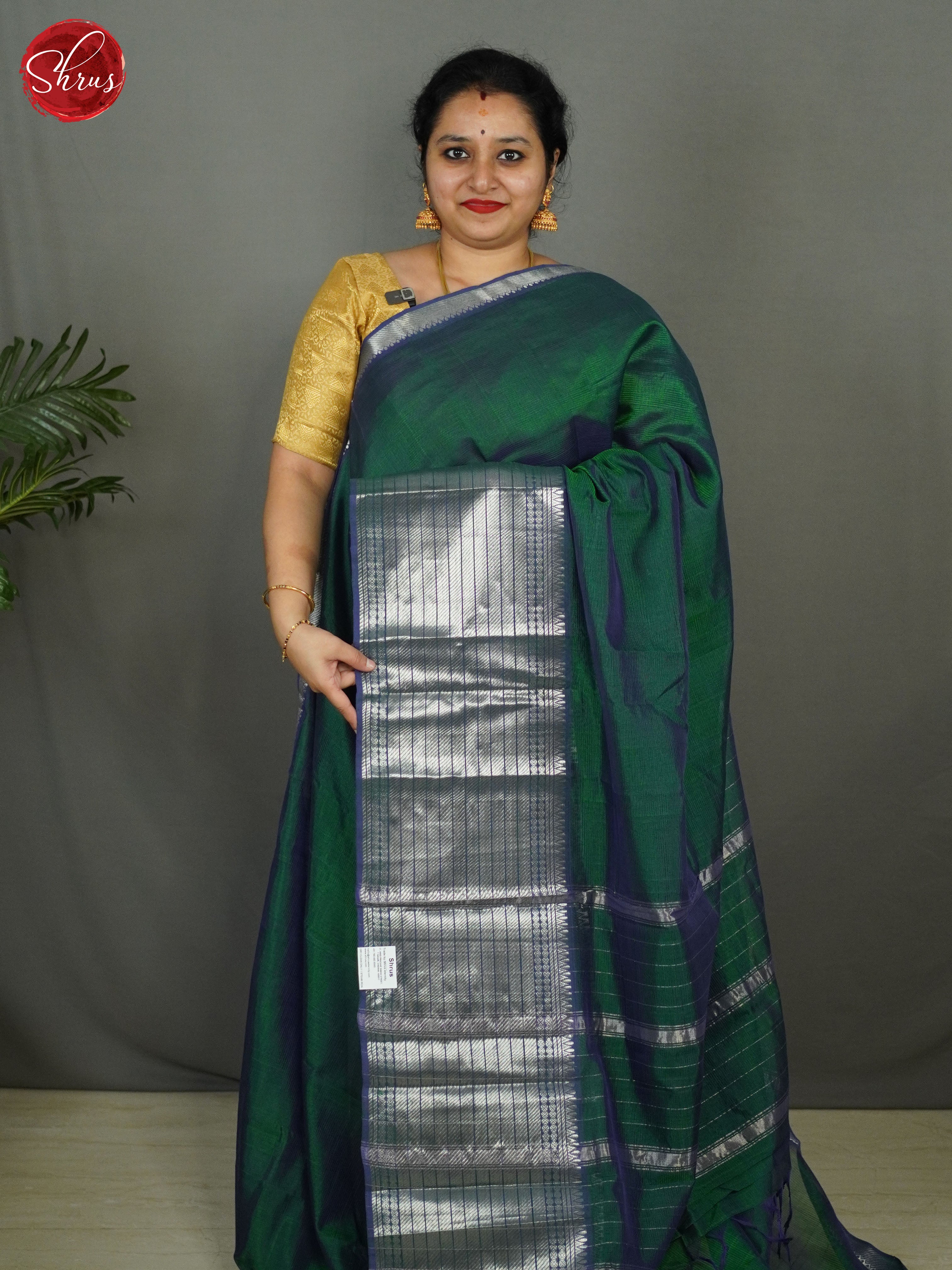 Double shaded greenish blue(single tone)- Mangalagiri silkcotton Saree - Shop on ShrusEternity.com