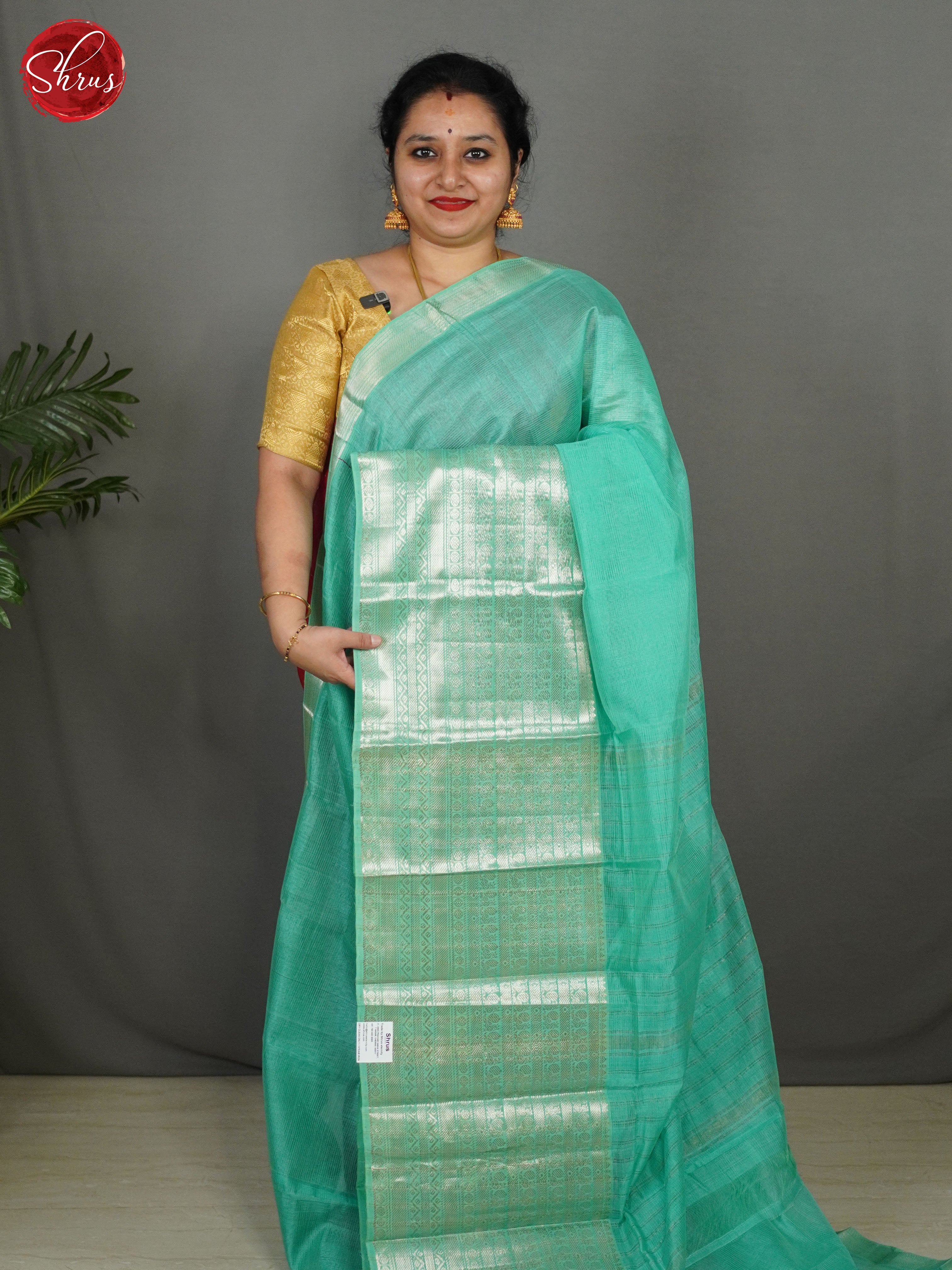 Teal blue(single tone) - Mangalagiri silkcotton Saree - Shop on ShrusEternity.com