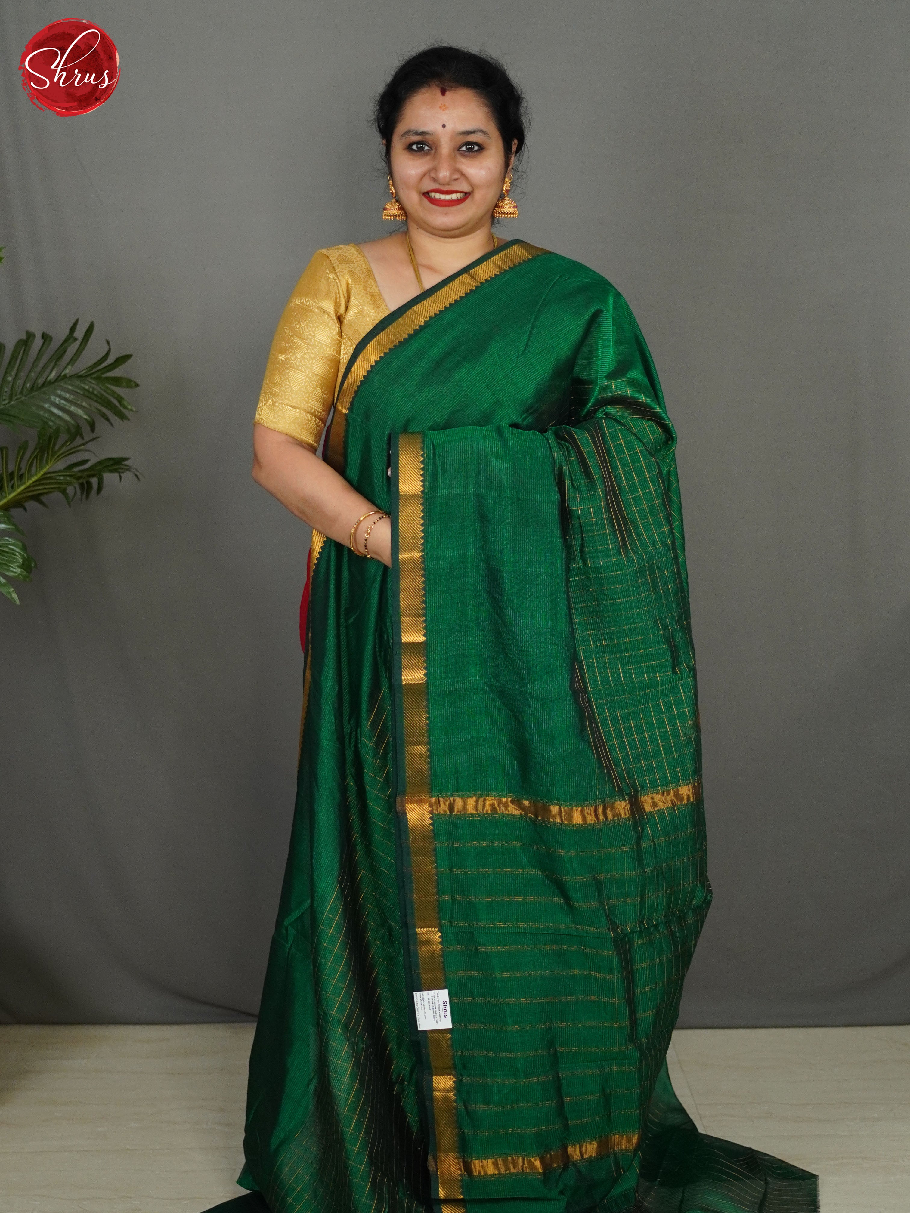 Green(single tone)- Mangalagiri silkcotton Saree - Shop on ShrusEternity.com