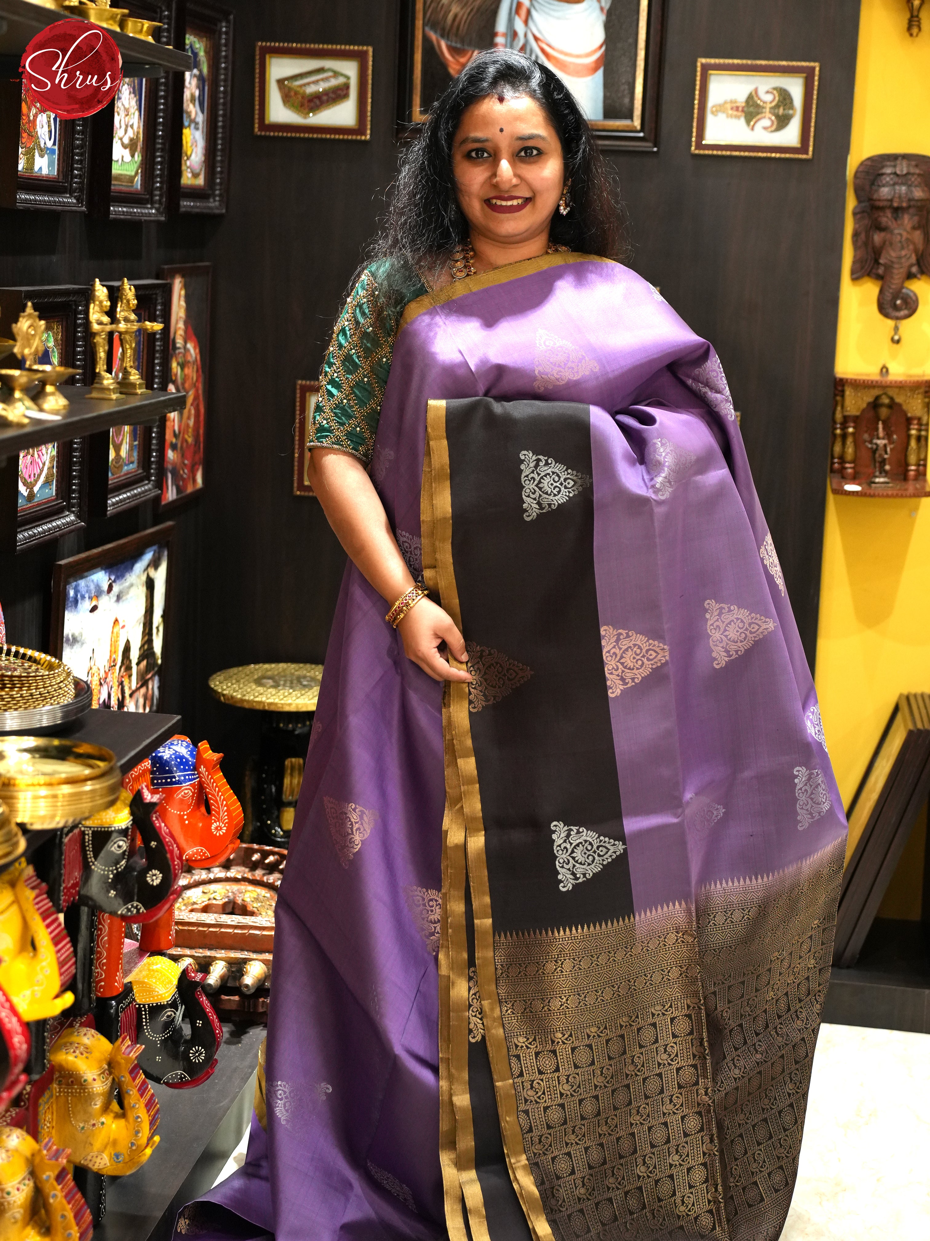 Lavender And Black- Soft Silk Saree - Shop on ShrusEternity.com