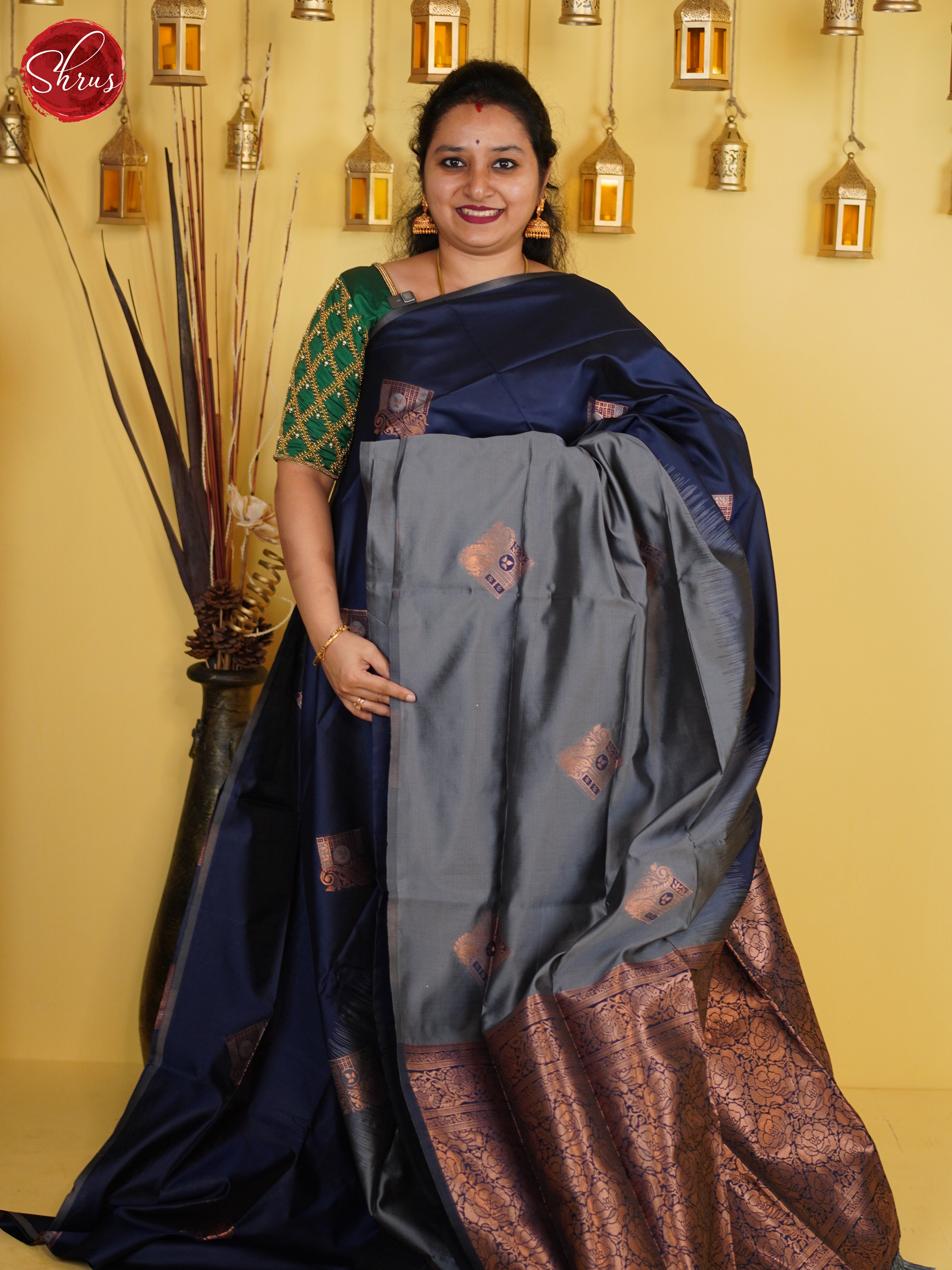 Grey & Blue- Semi Softsilk Saree - Shop on ShrusEternity.com