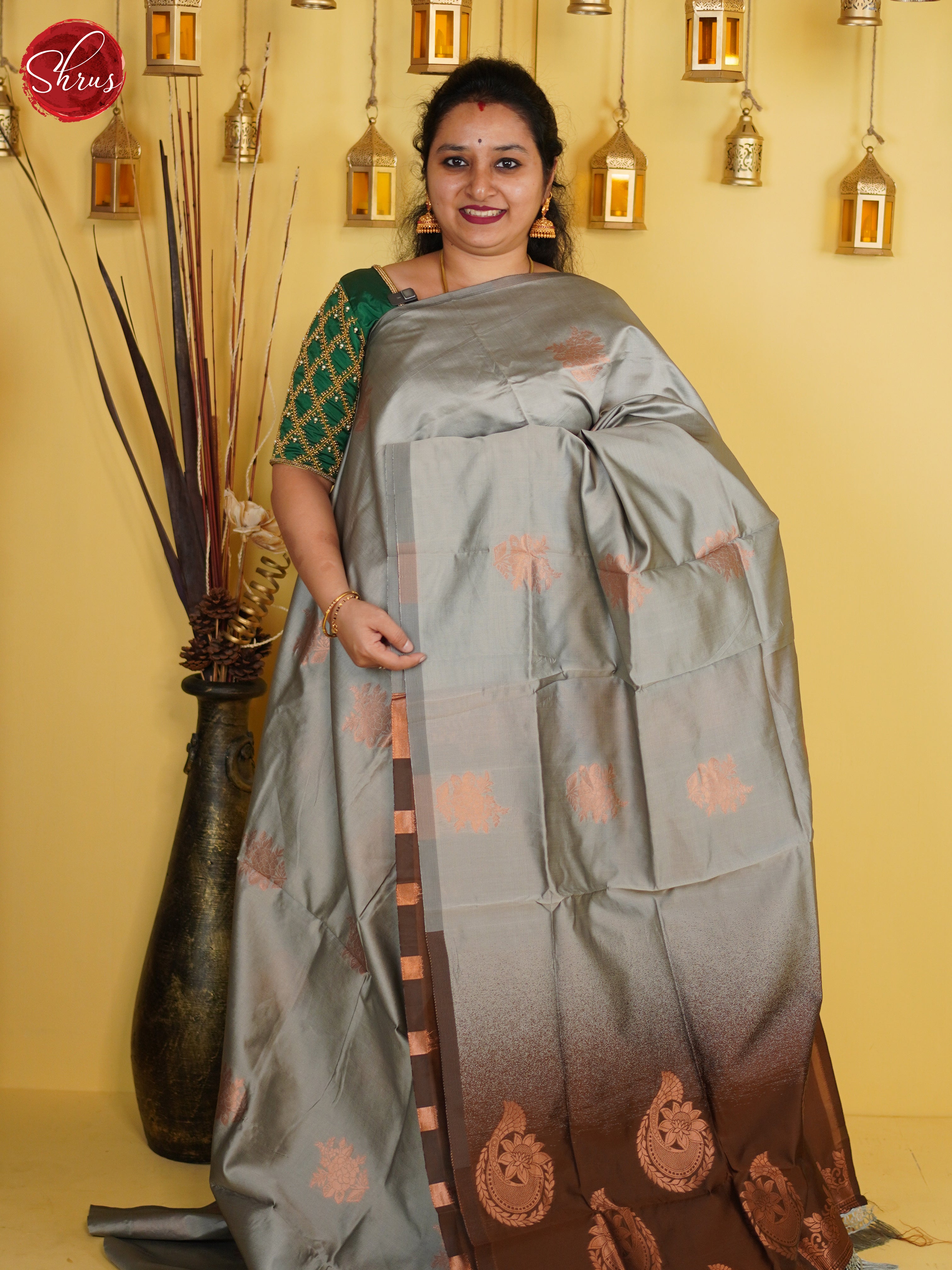 Grey & Brown - Semi Softsilk Saree - Shop on ShrusEternity.com