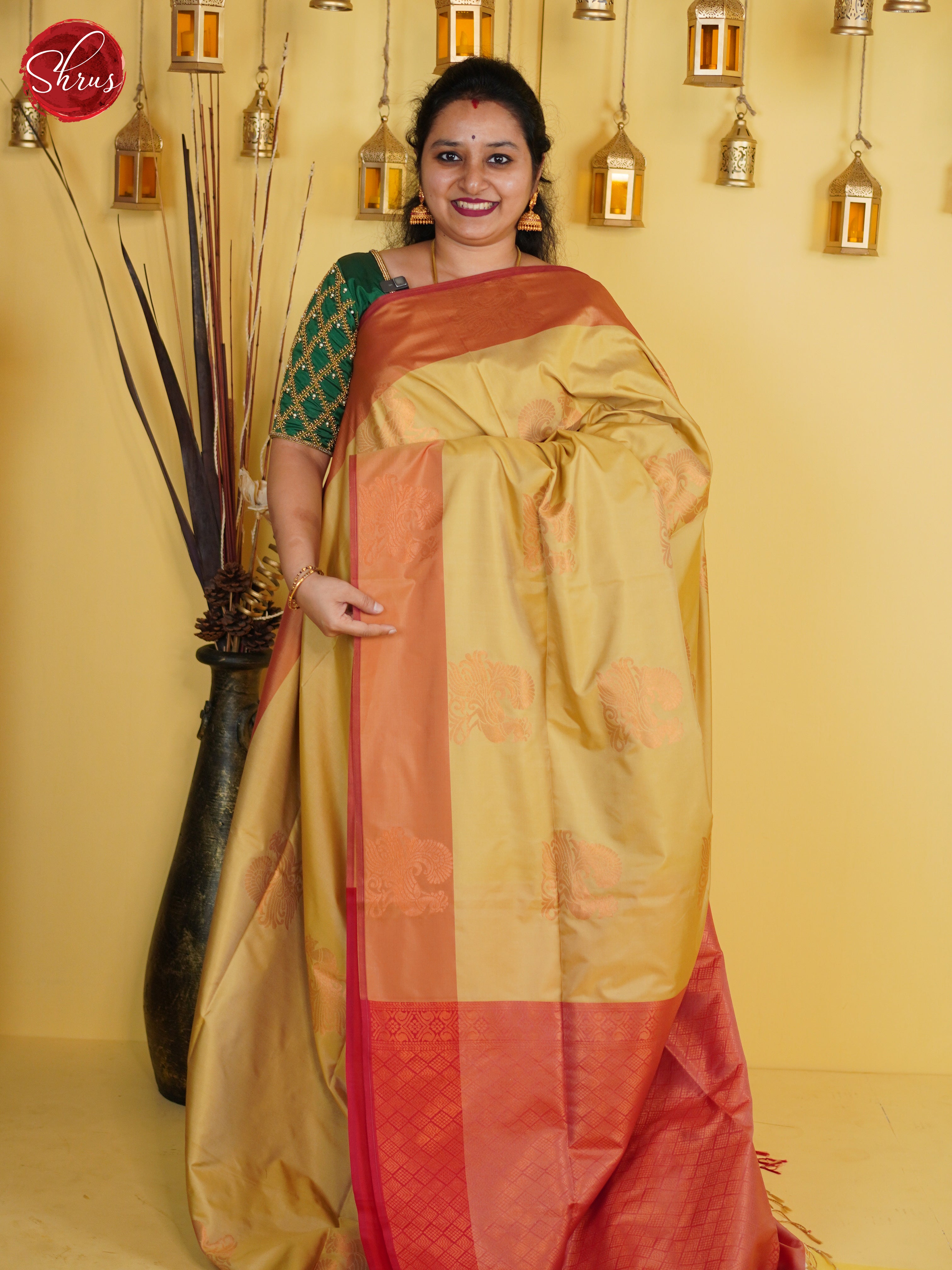 Beige and Reddish pink - Semi Softsilk Saree - Shop on ShrusEternity.com