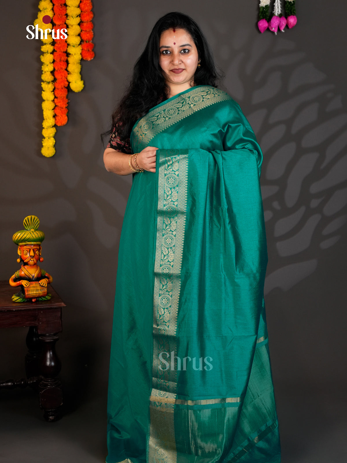 Green - Semi Rawsilk Saree- EAS21266 - Shop on Shrus.com