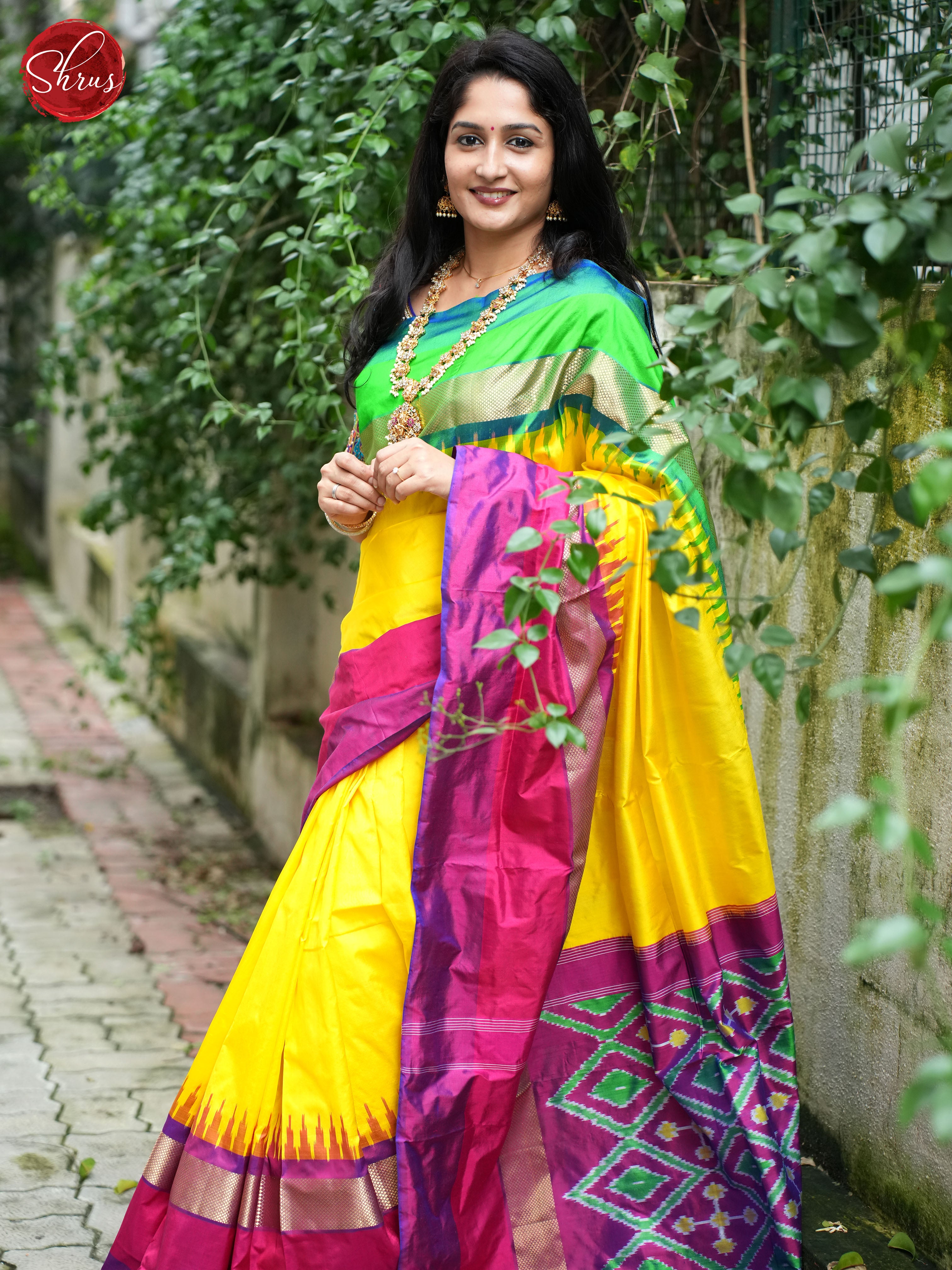 Yellow & Purple (Ganga Jamuna) - Ikkat Silk - Shop on ShrusEternity.com