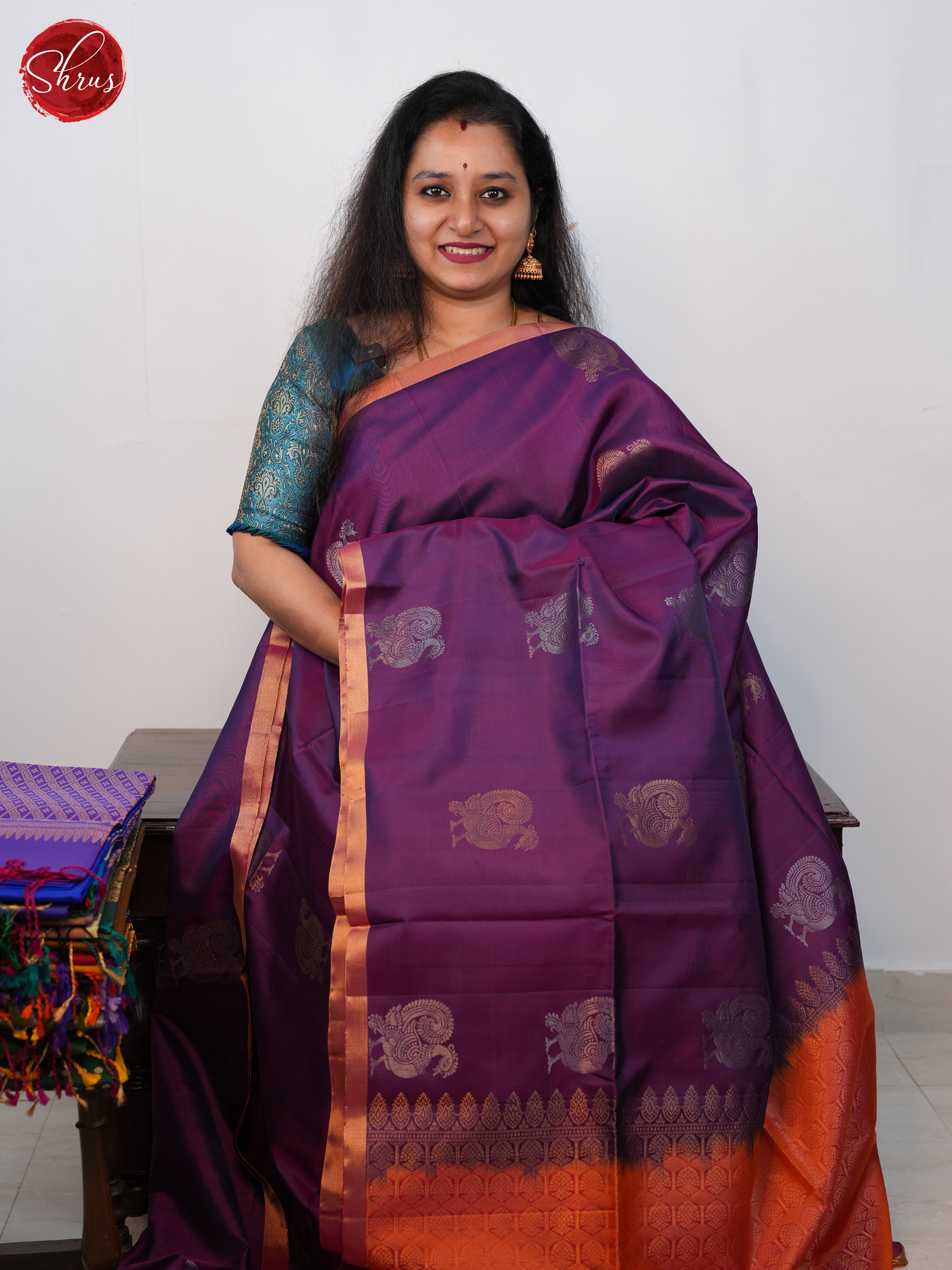 Wine And Orange - Soft Silk saree - Shop on ShrusEternity.com