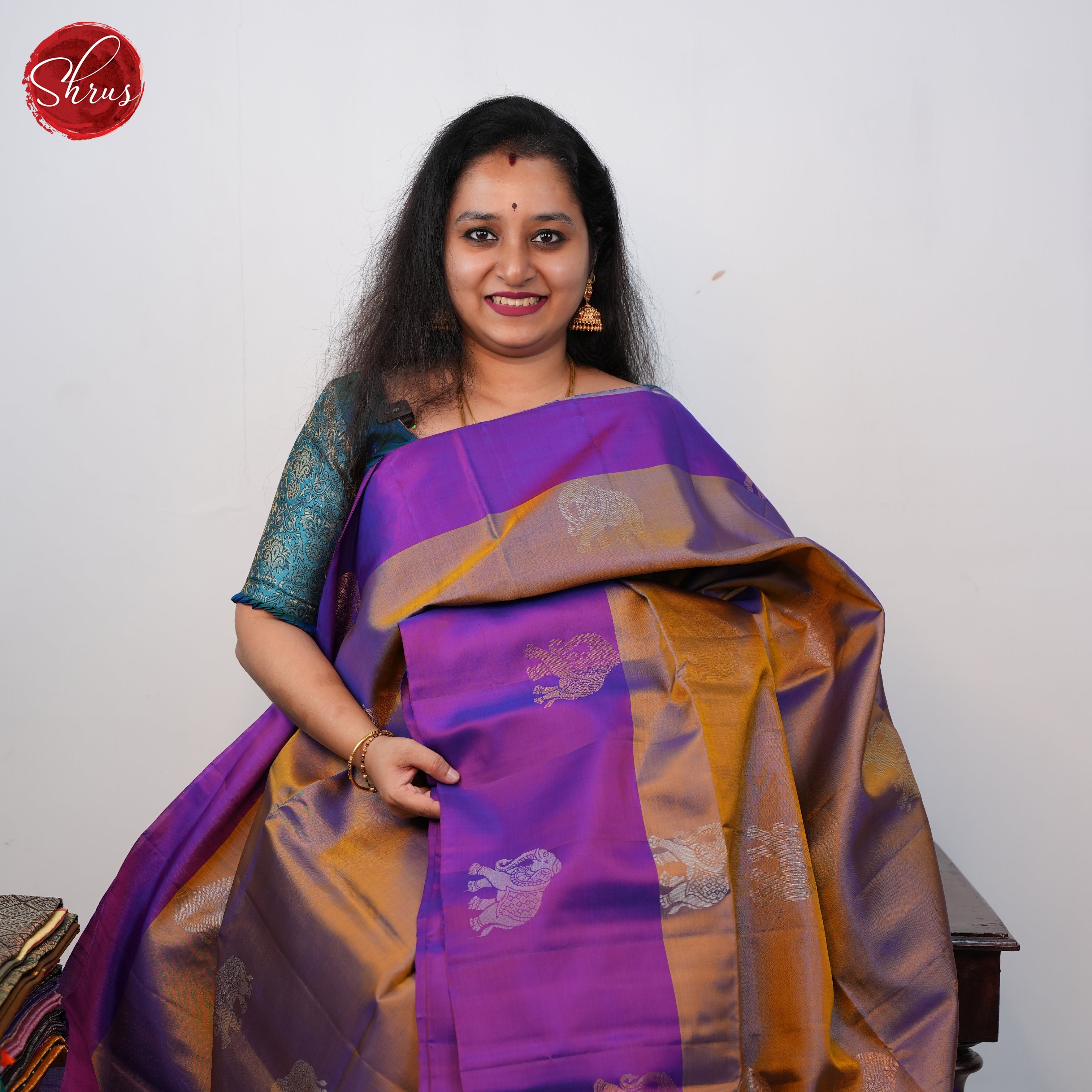 Dusty Brown And Purple - soft silk saree - Shop on ShrusEternity.com