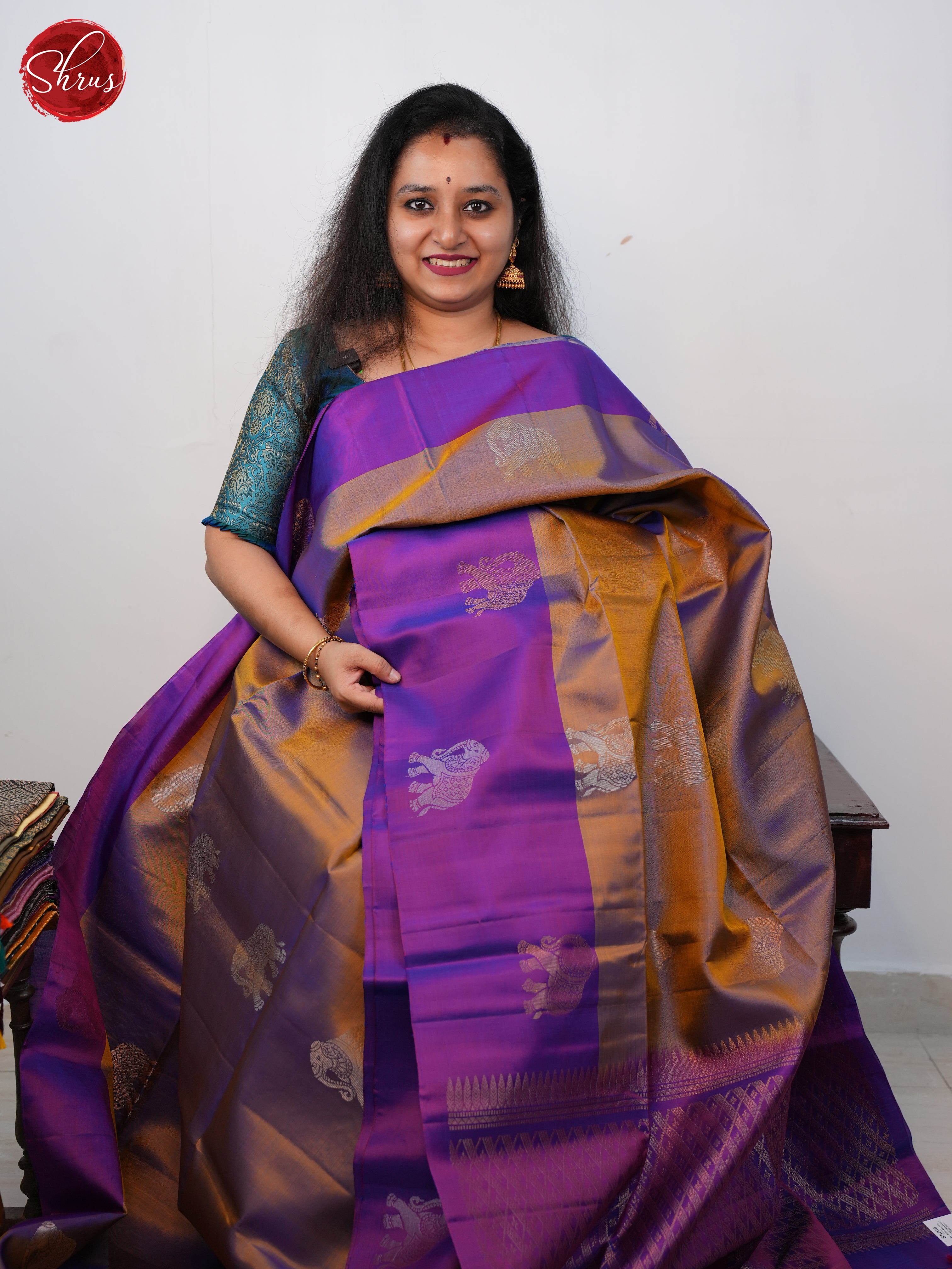 Dusty Brown And Purple - soft silk saree - Shop on ShrusEternity.com