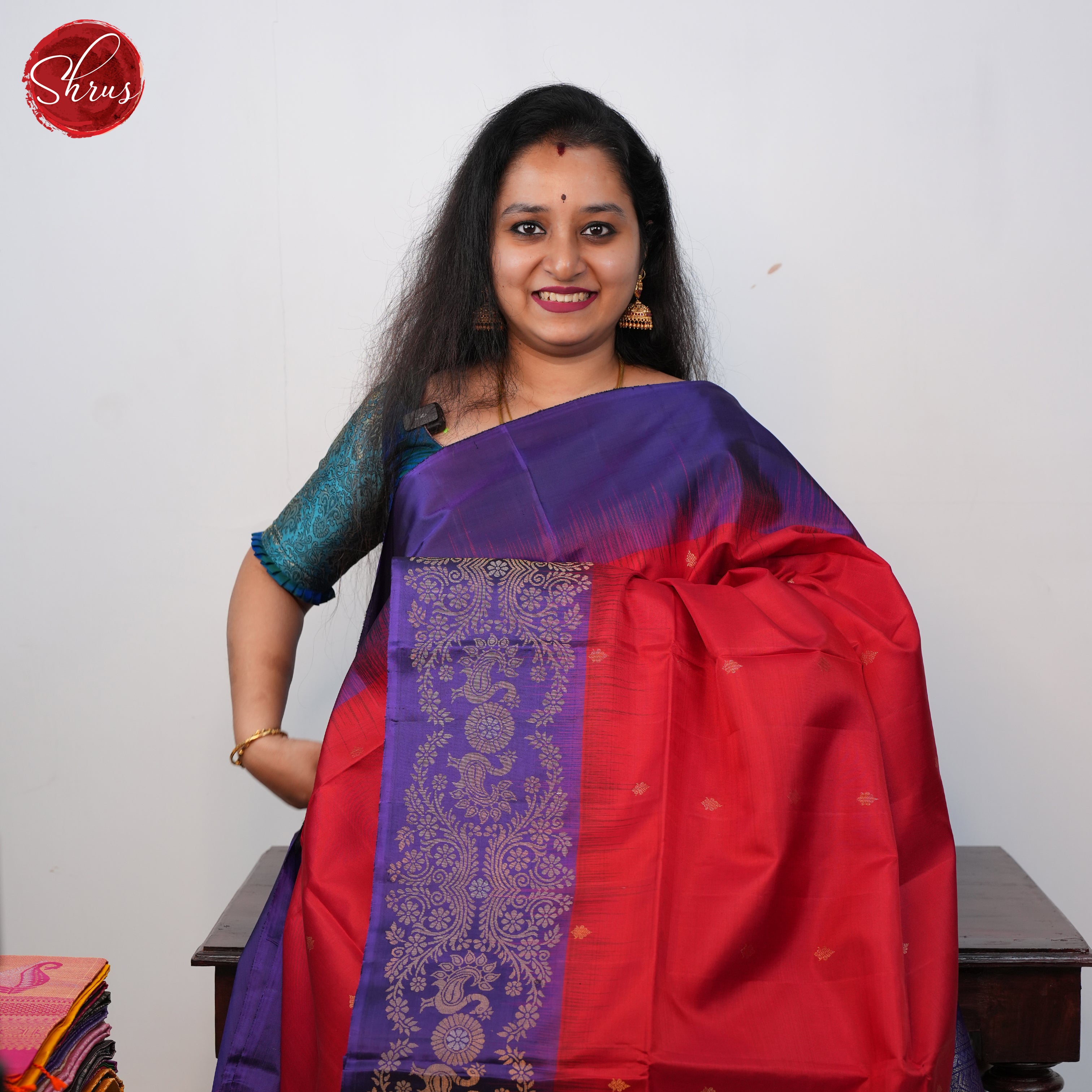 Red And Purple  - Soft silk Saree - Shop on ShrusEternity.com