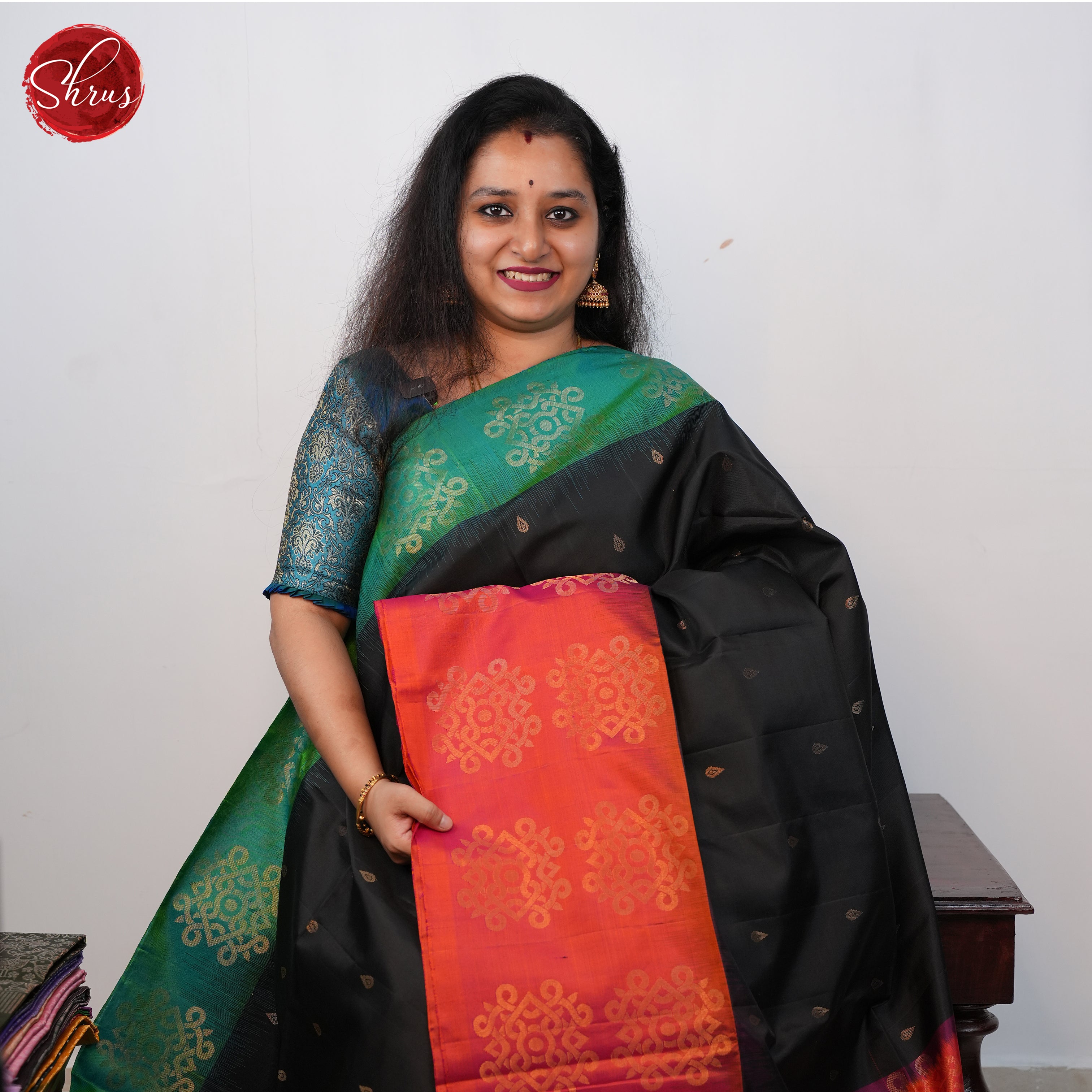 Black And Orange-Soft silk saree - Shop on ShrusEternity.com