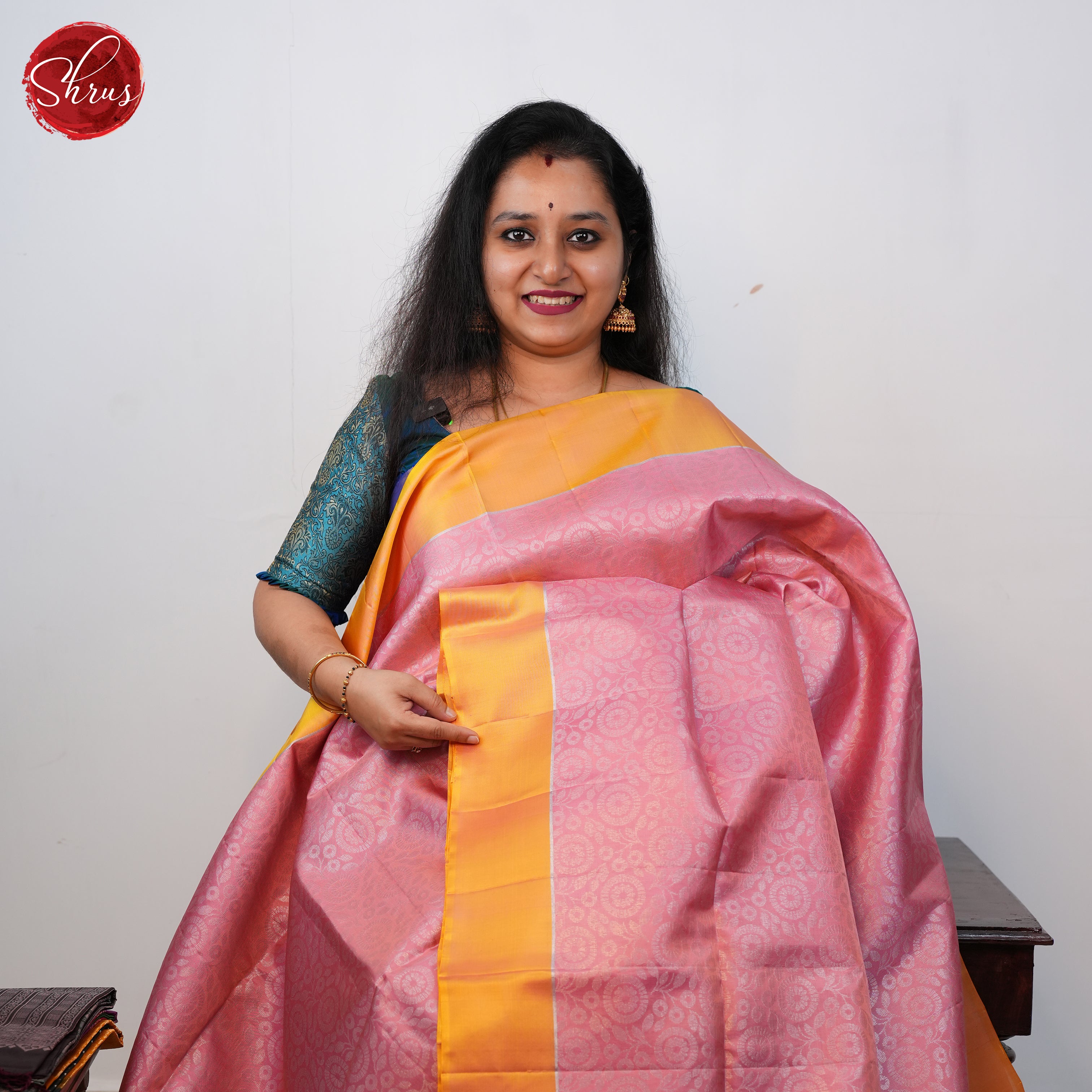 Candy Pink And Mustard  - Soft silk Saree - Shop on ShrusEternity.com