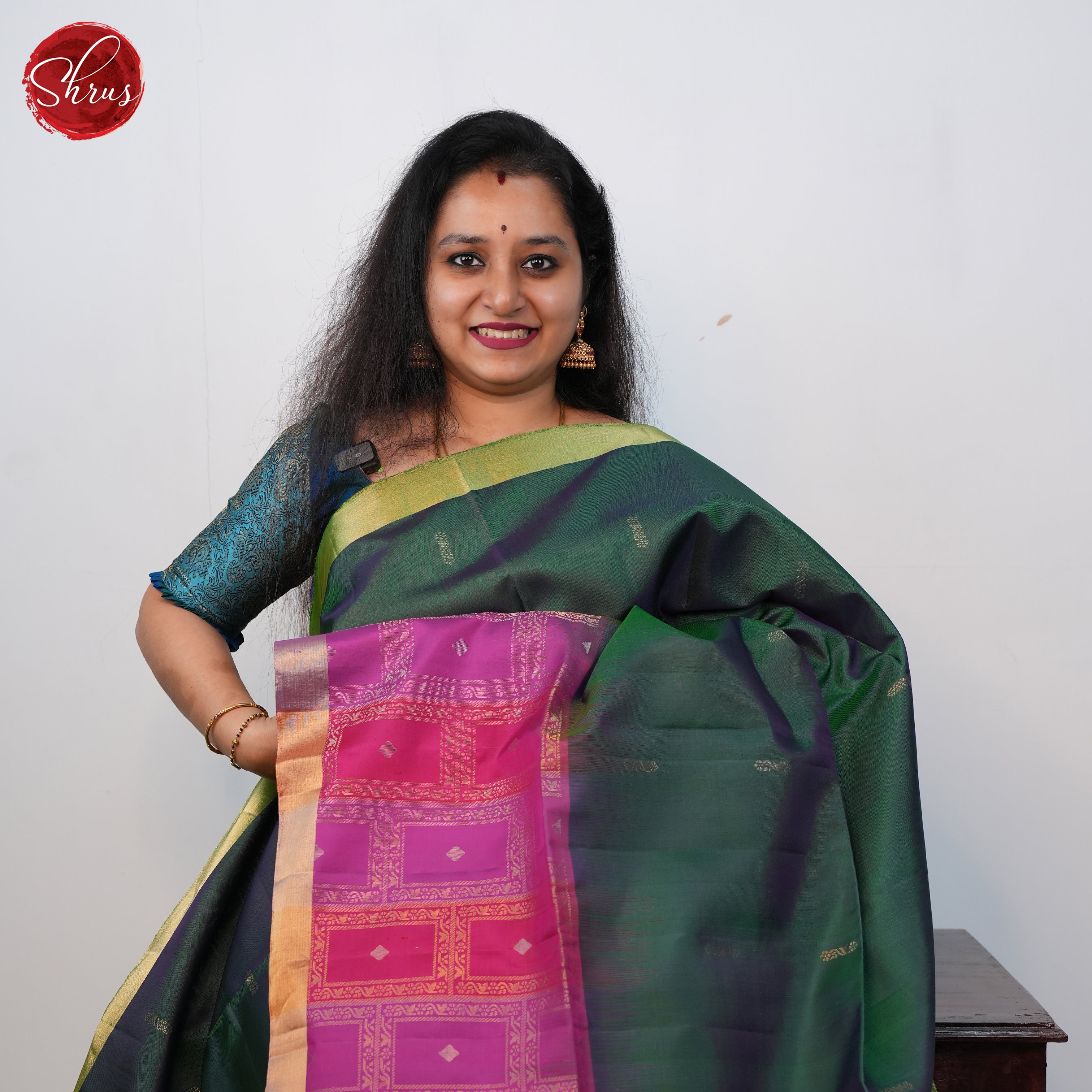 Green And Pink-Soft silk saree - Shop on ShrusEternity.com