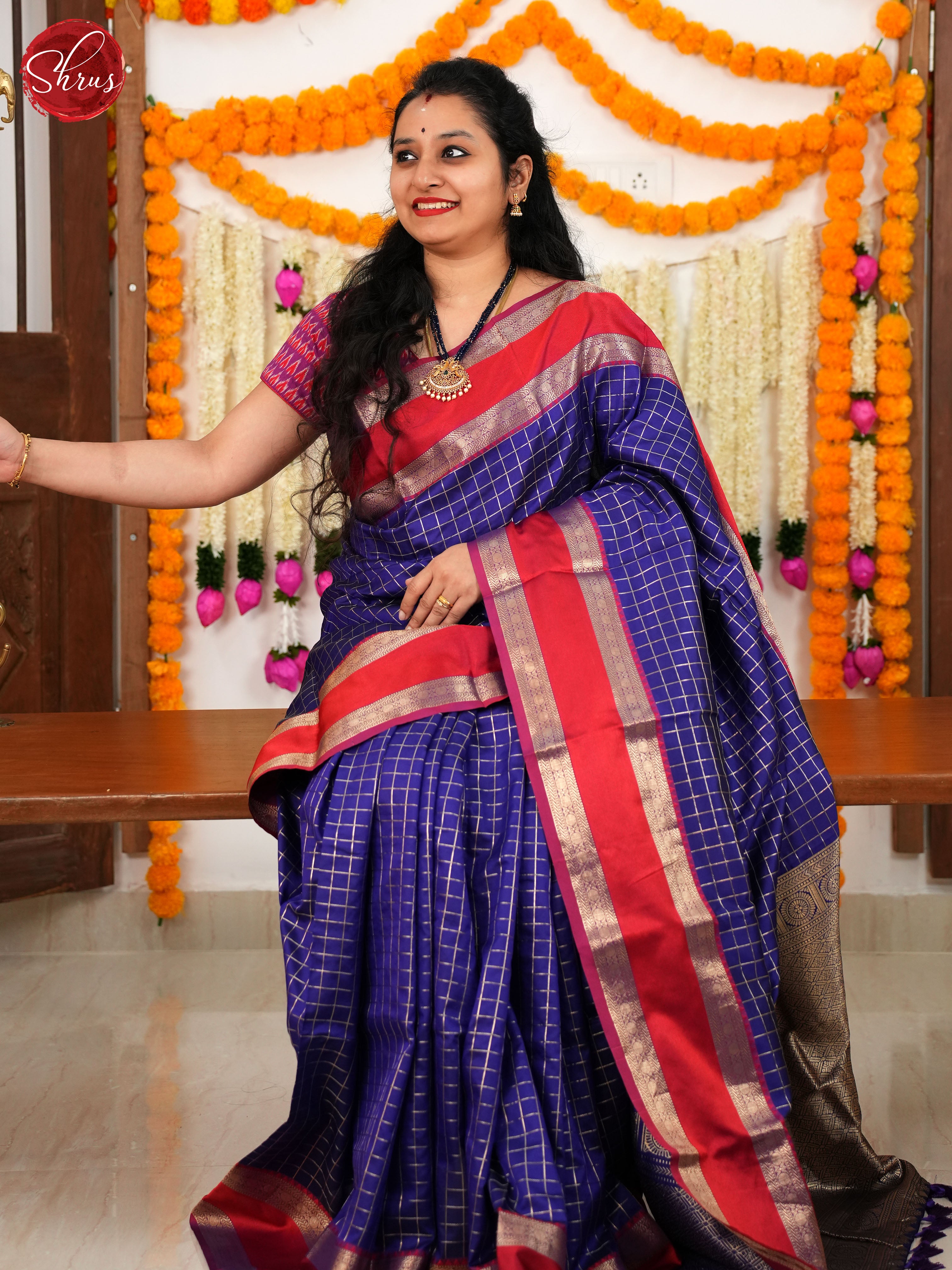 Purple & Red - Semi Dupion Saree - Shop on ShrusEternity.com