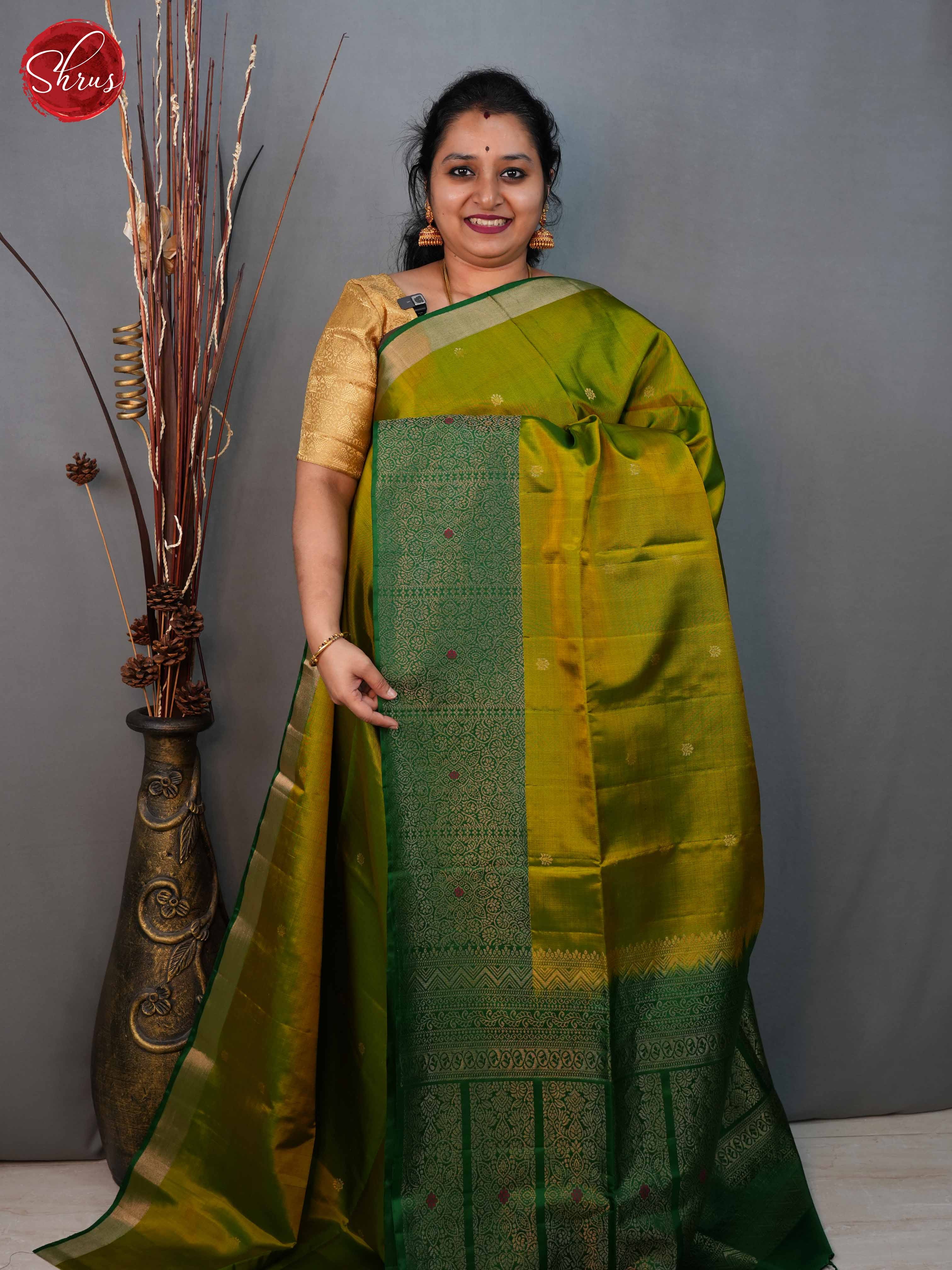 Lime Green and Green - Soft Silk Saree - Shop on ShrusEternity.com