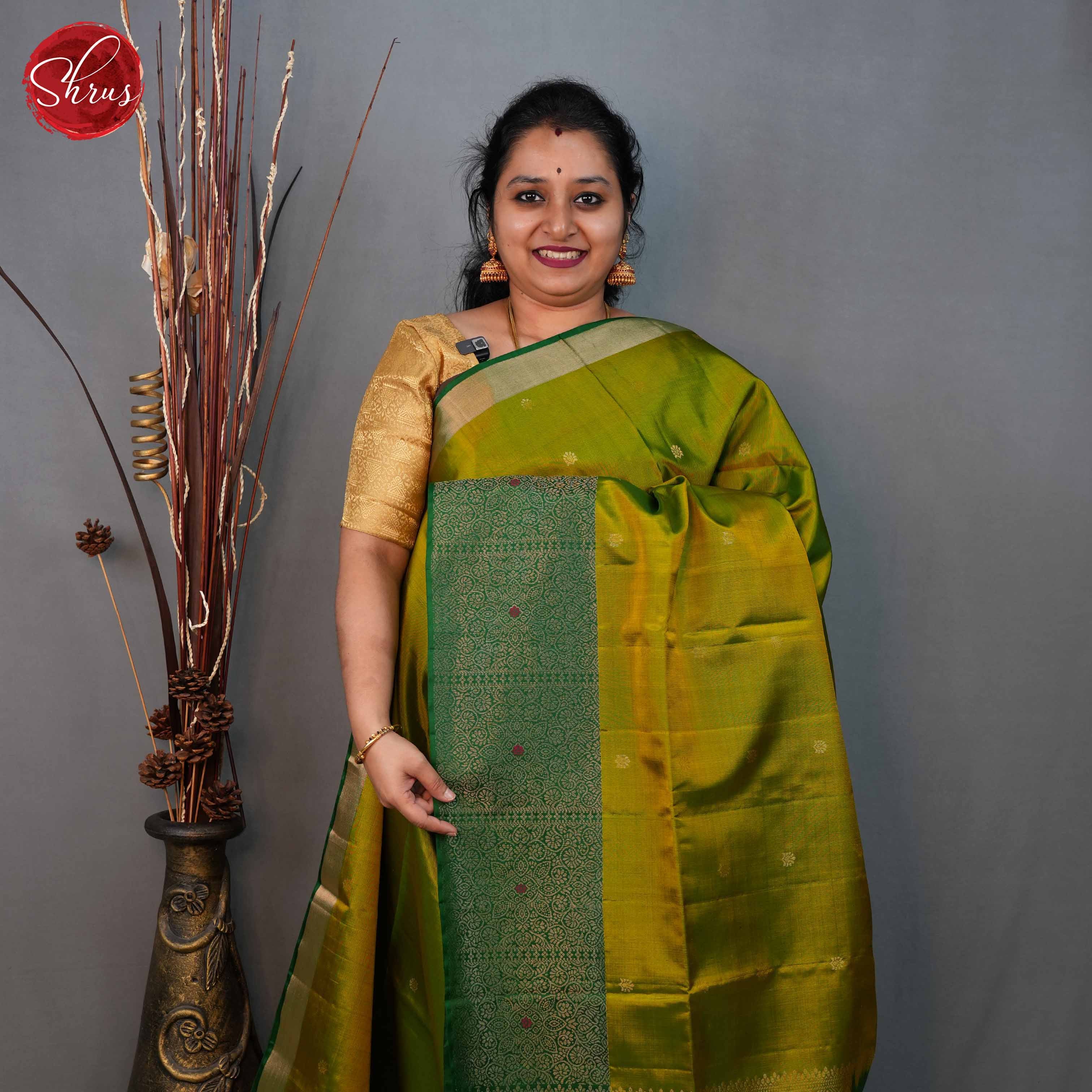 Lime Green and Green - Soft Silk Saree - Shop on ShrusEternity.com