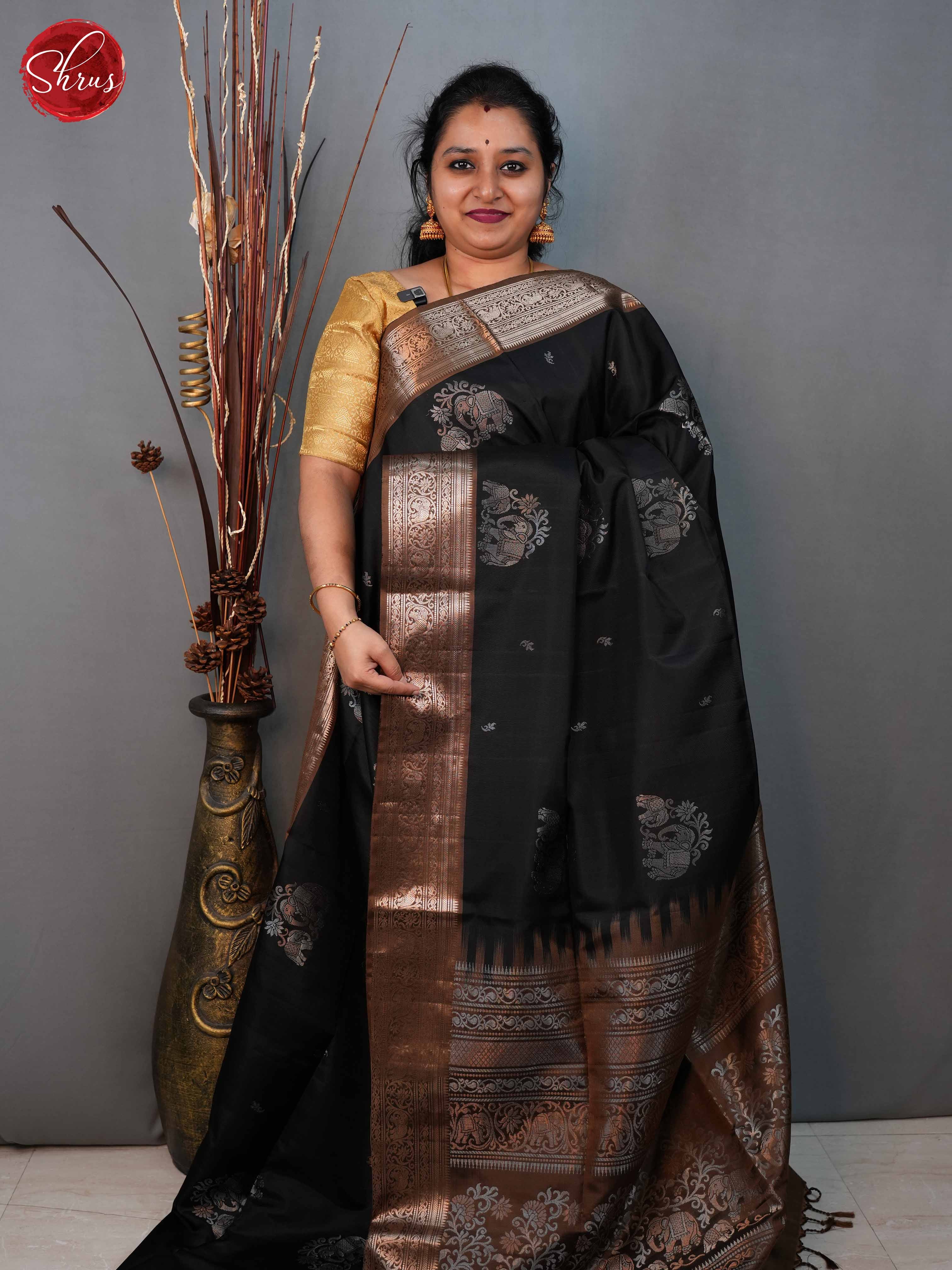 Black and brown - Soft Silk Saree - Shop on ShrusEternity.com