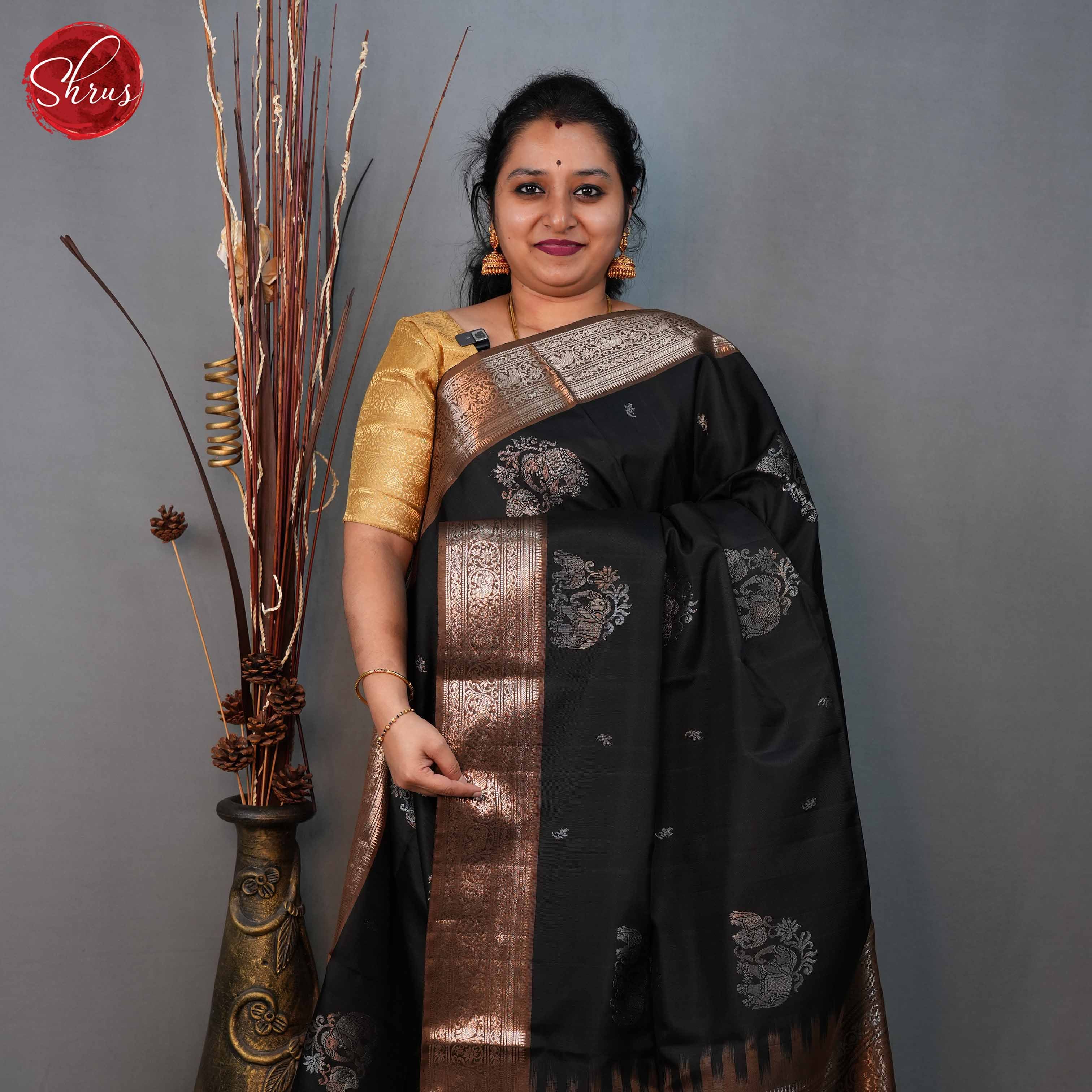 Black and brown - Soft Silk Saree - Shop on ShrusEternity.com