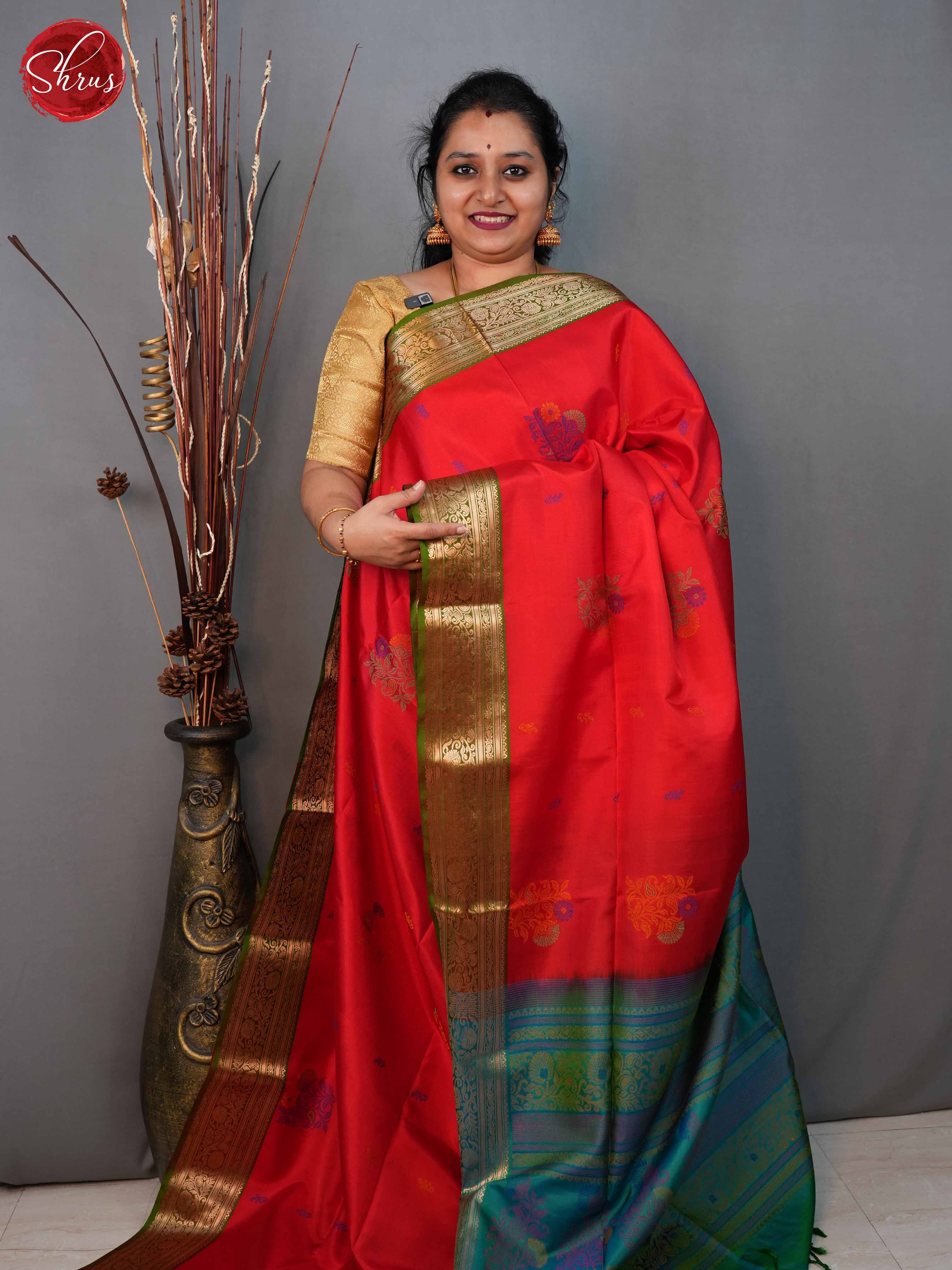 Red and Green - Soft Silk Saree - Shop on ShrusEternity.com