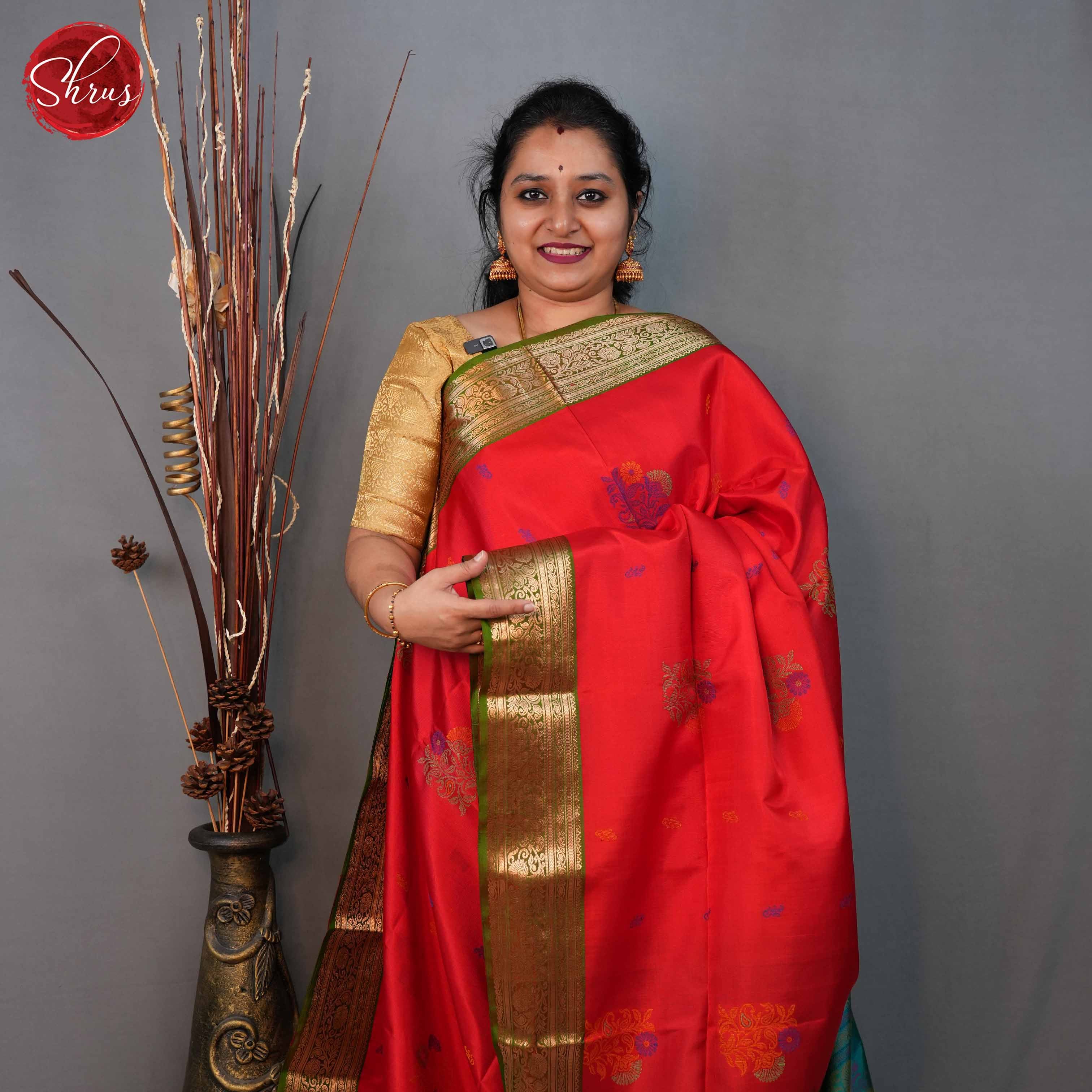 Red and Green - Soft Silk Saree - Shop on ShrusEternity.com