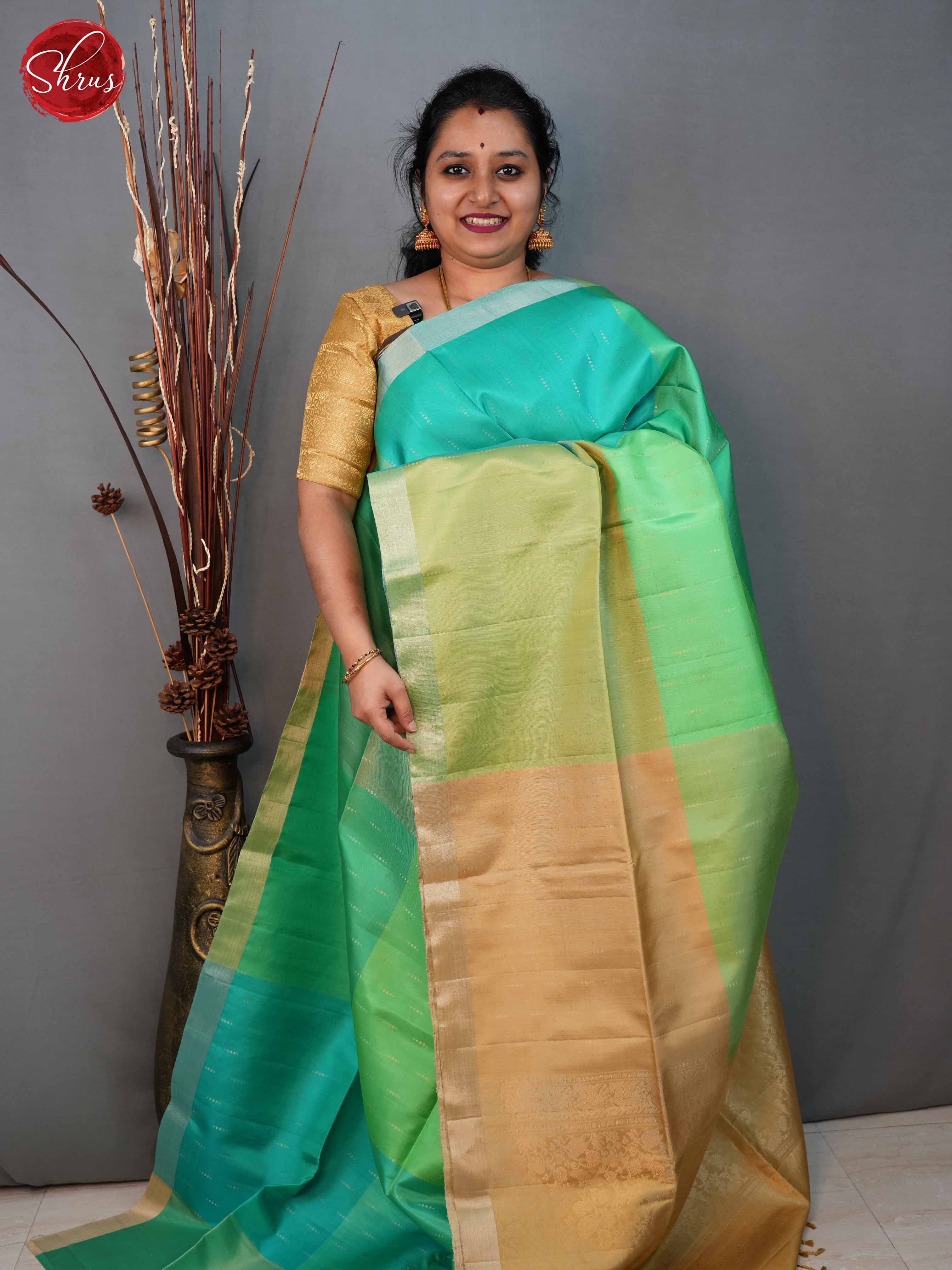 Multi green and beige - Soft Silk Saree - Shop on ShrusEternity.com