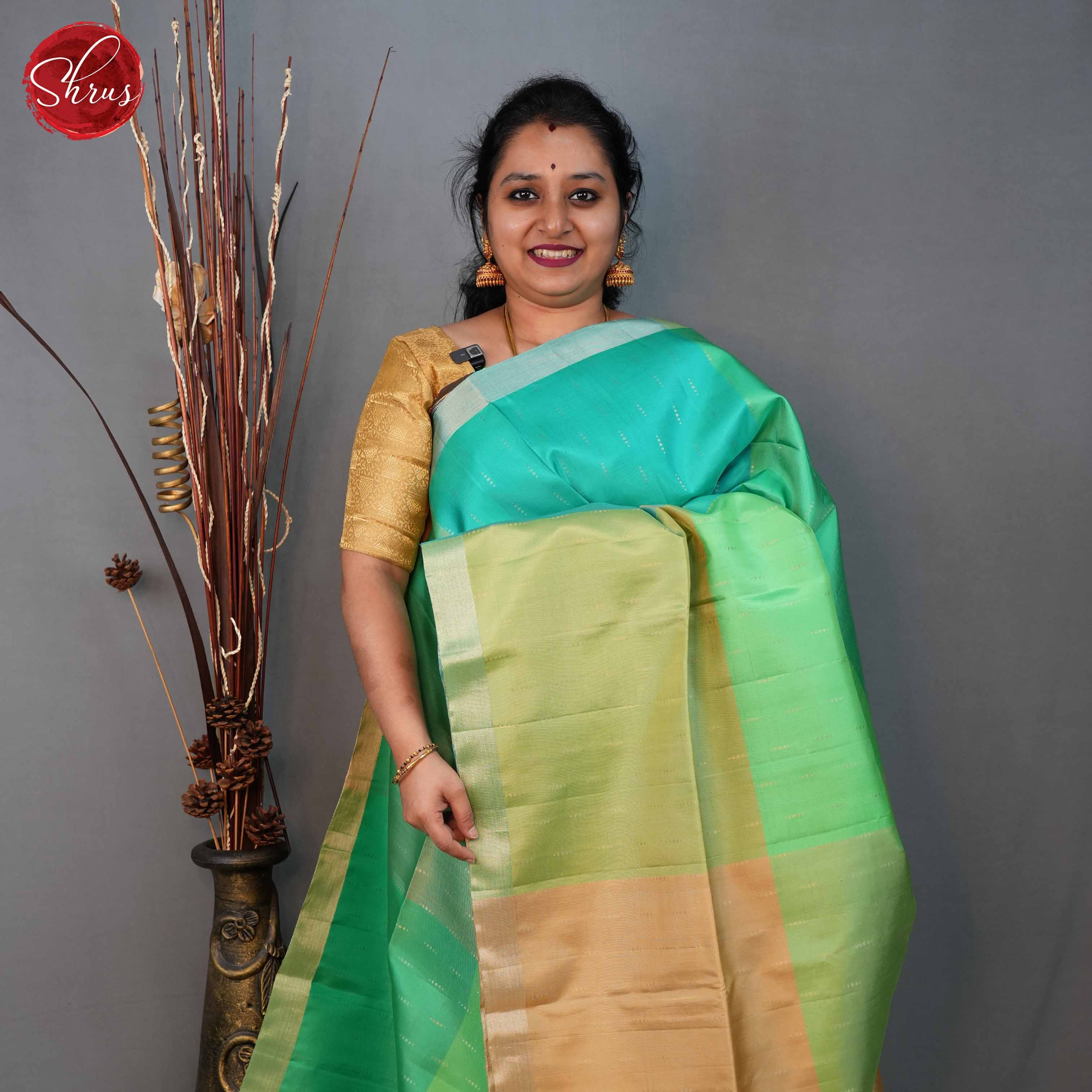 Multi green and beige - Soft Silk Saree - Shop on ShrusEternity.com