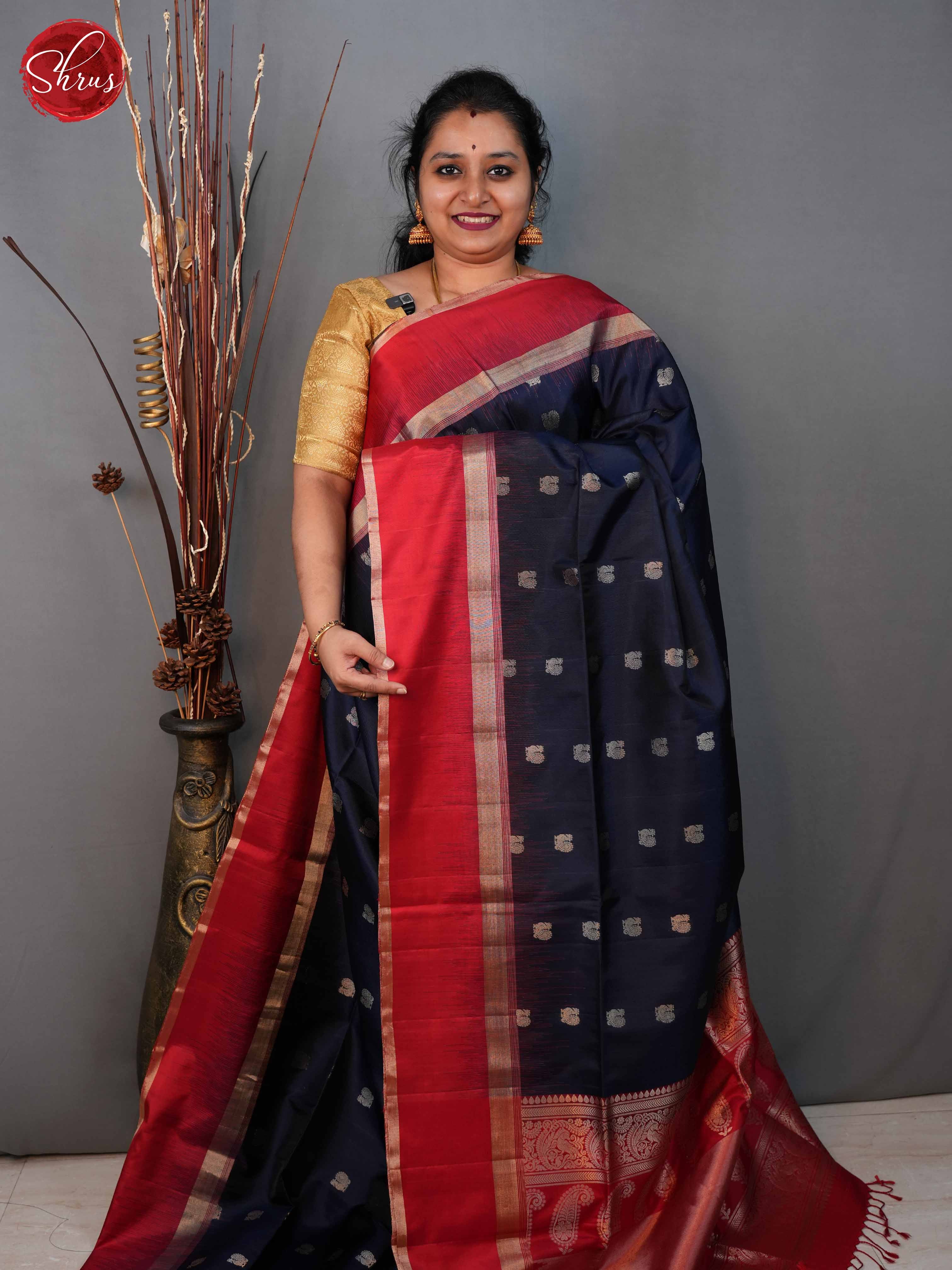 Blue and Red- Soft Silk Saree - Shop on ShrusEternity.com