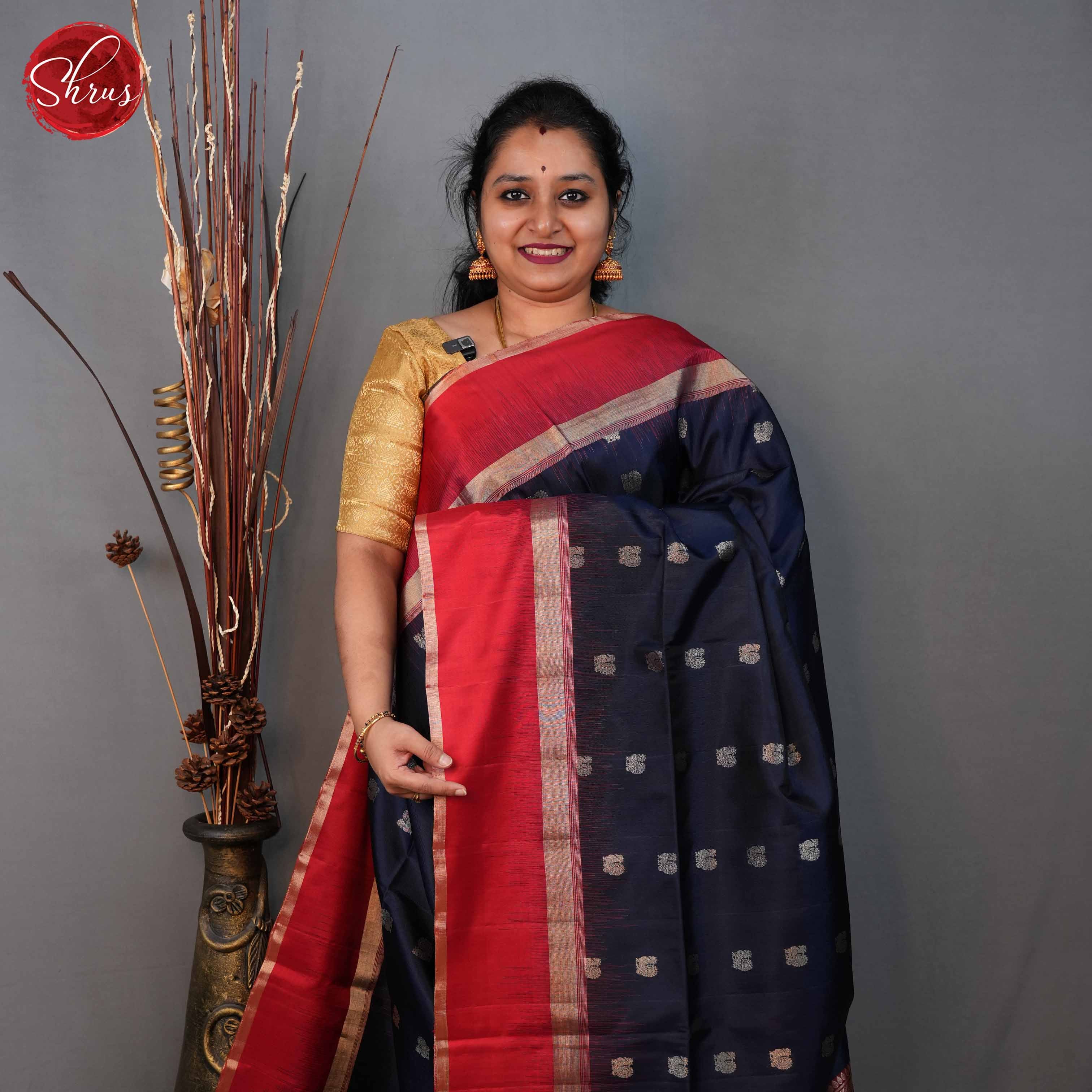 Blue and Red- Soft Silk Saree - Shop on ShrusEternity.com