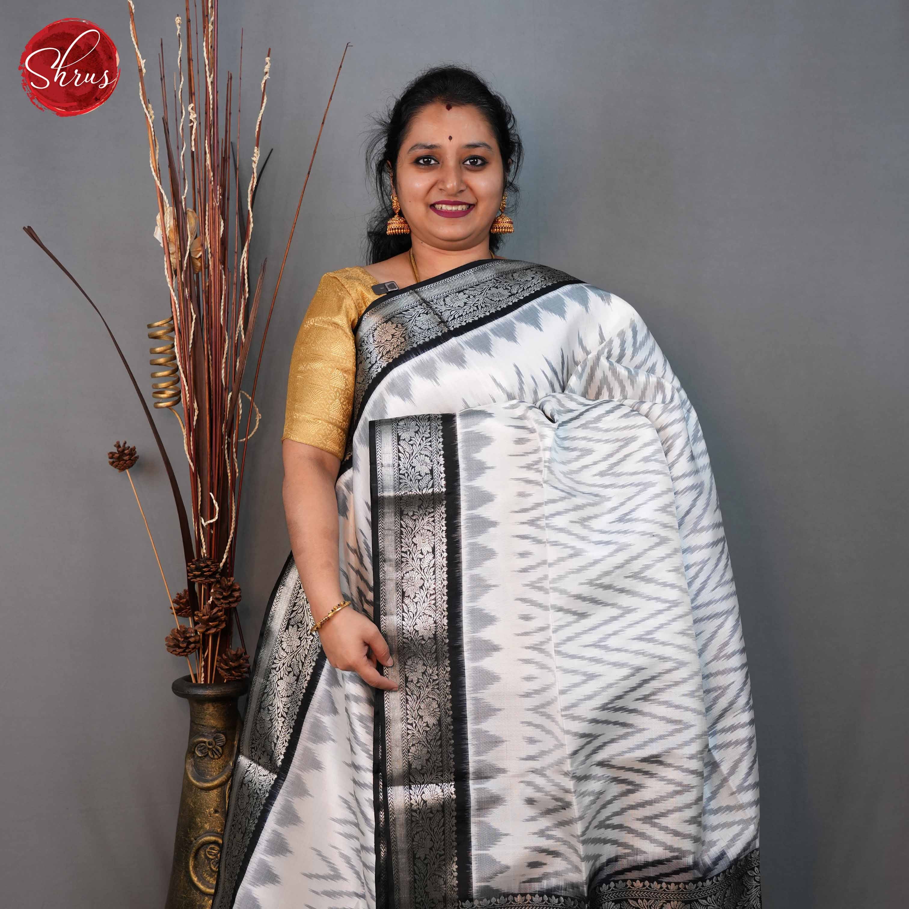 Cream and Black - Soft Silk Saree - Shop on ShrusEternity.com