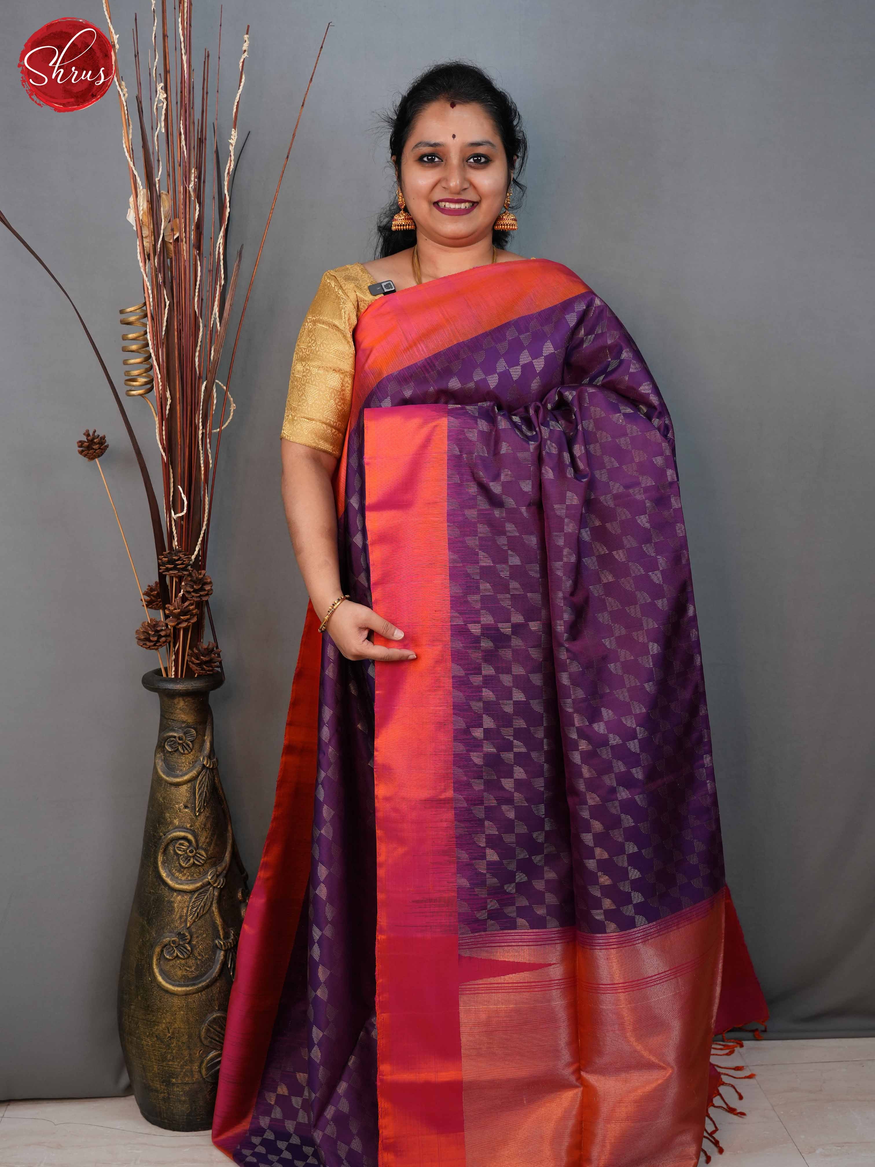 Wine and Orangish pink - Soft Silk Saree - Shop on ShrusEternity.com