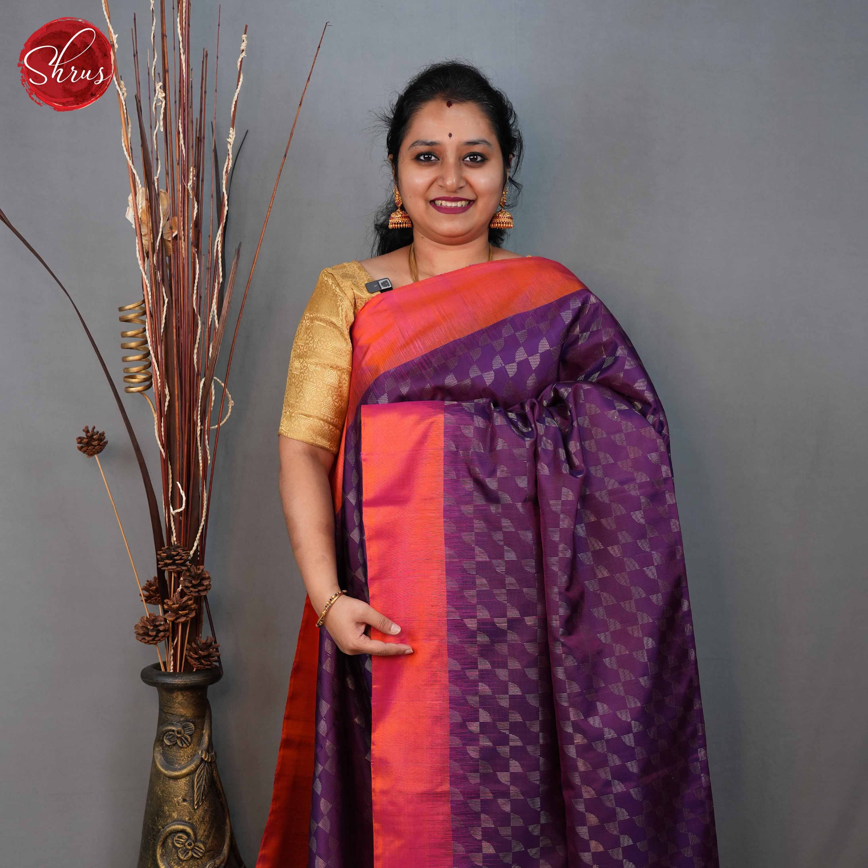 Wine and Orangish pink - Soft Silk Saree - Shop on ShrusEternity.com