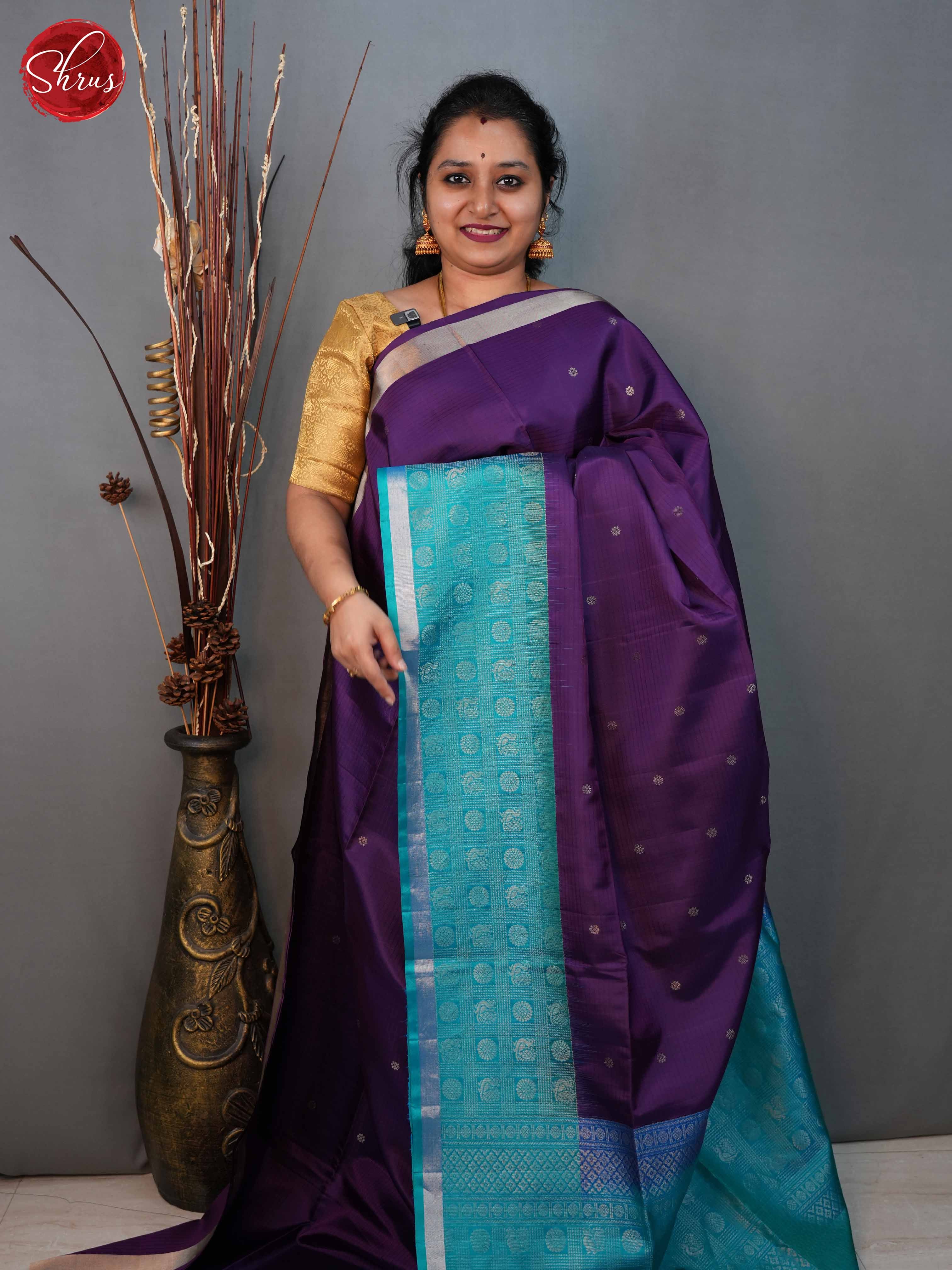 Wine and Blue- Soft Silk Saree - Shop on ShrusEternity.com