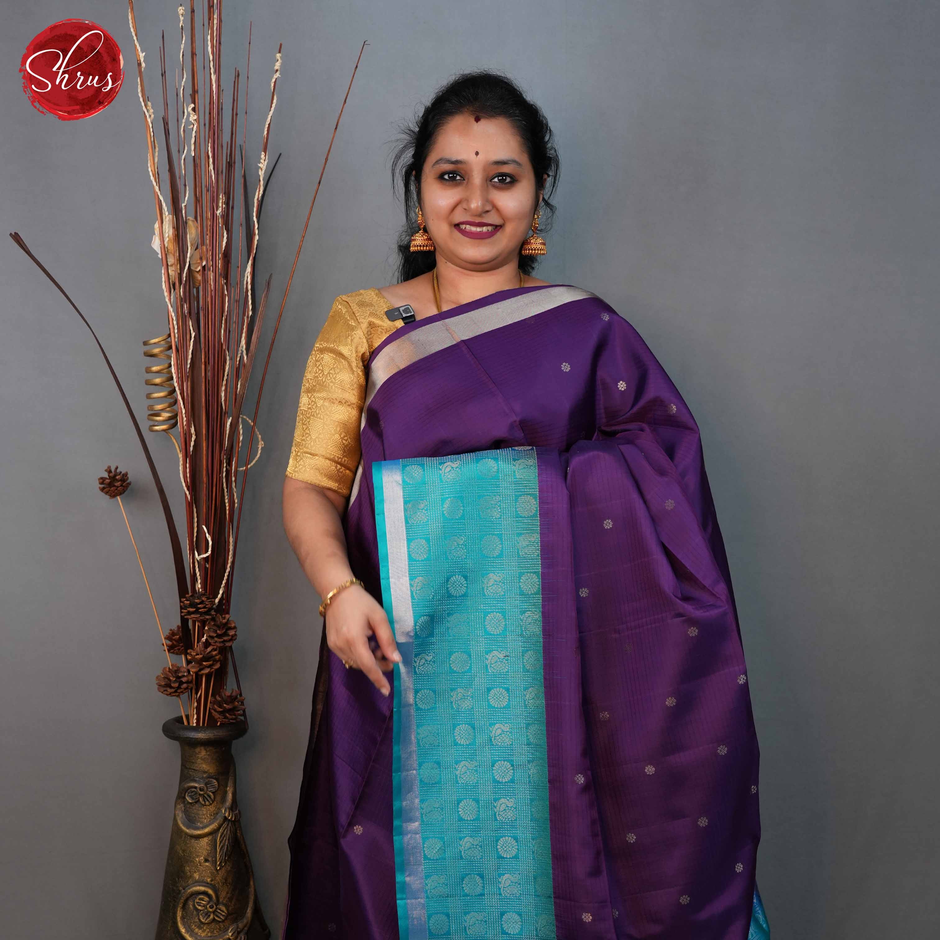 Wine and Blue- Soft Silk Saree - Shop on ShrusEternity.com