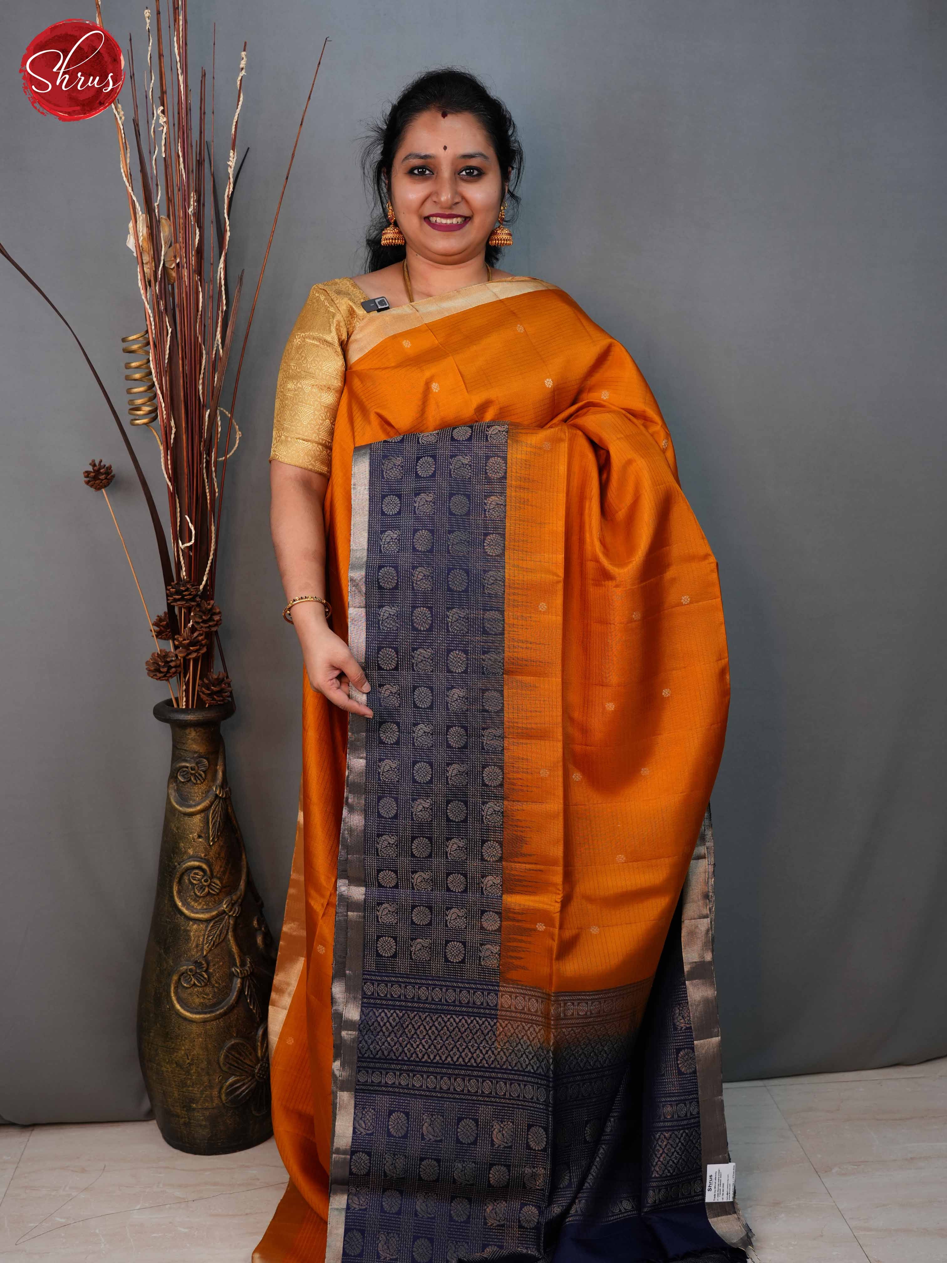 Mustard and Blue- Soft Silk Saree - Shop on ShrusEternity.com