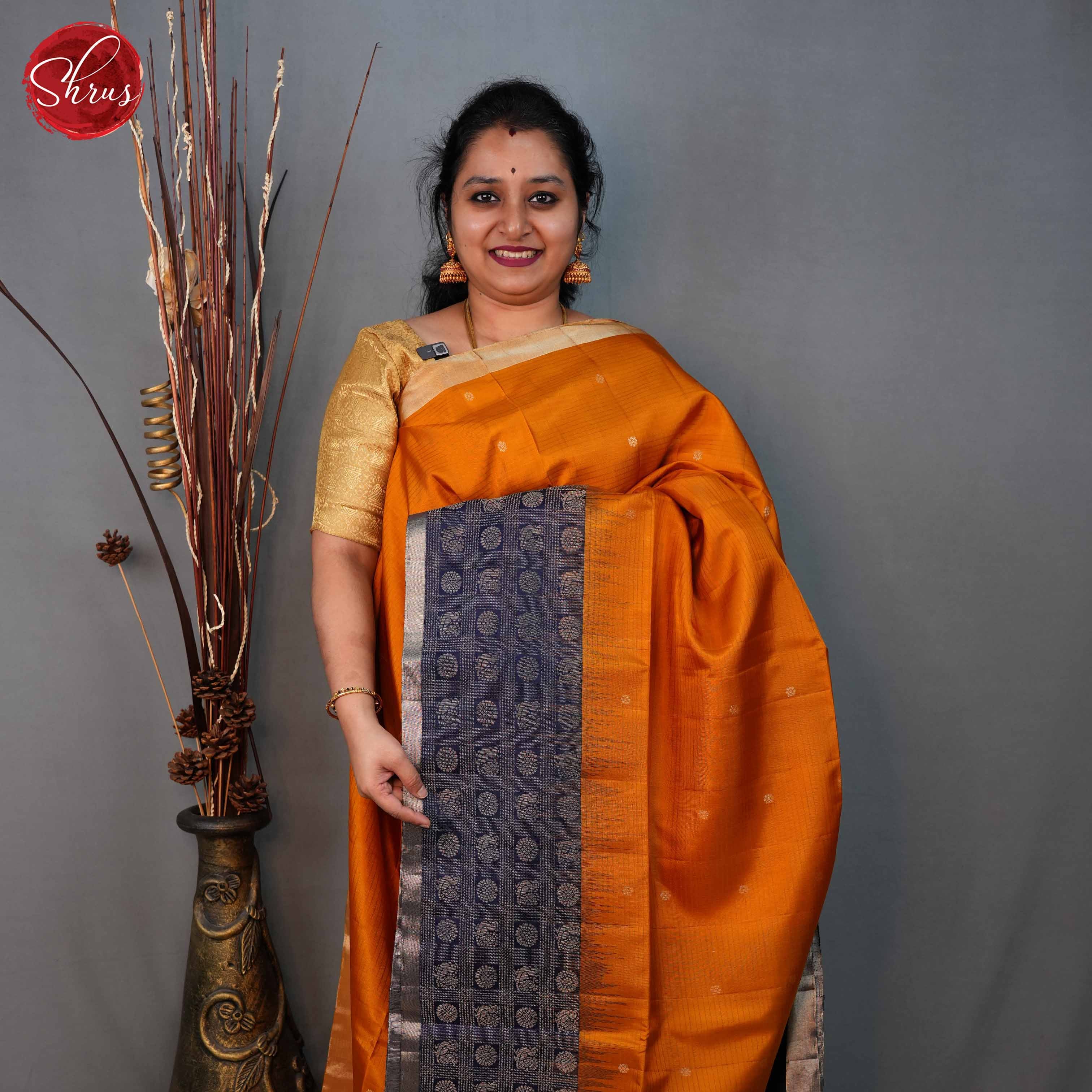 Mustard and Blue- Soft Silk Saree - Shop on ShrusEternity.com