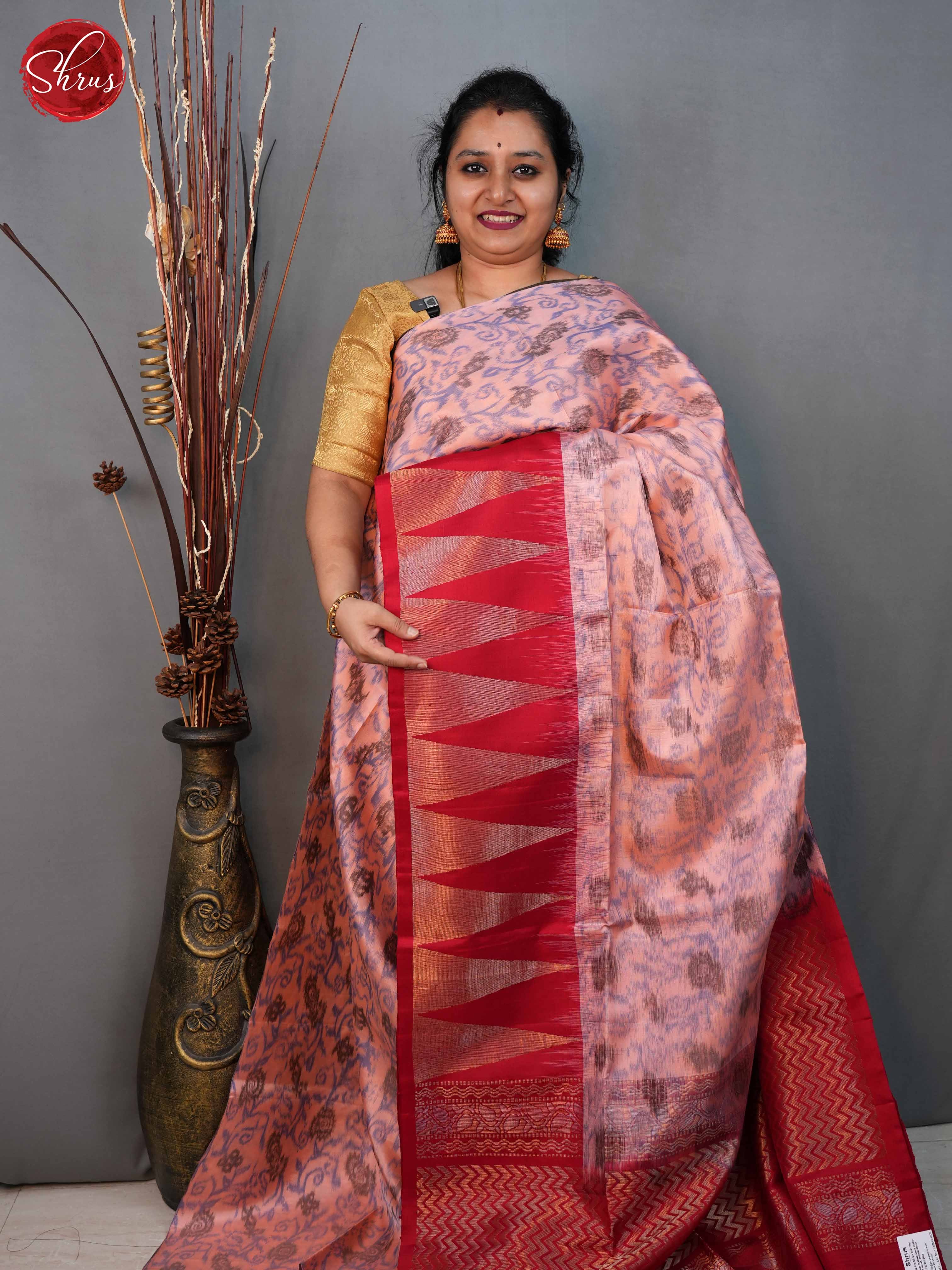 Peachish pink and Red- Soft Silk Saree - Shop on ShrusEternity.com