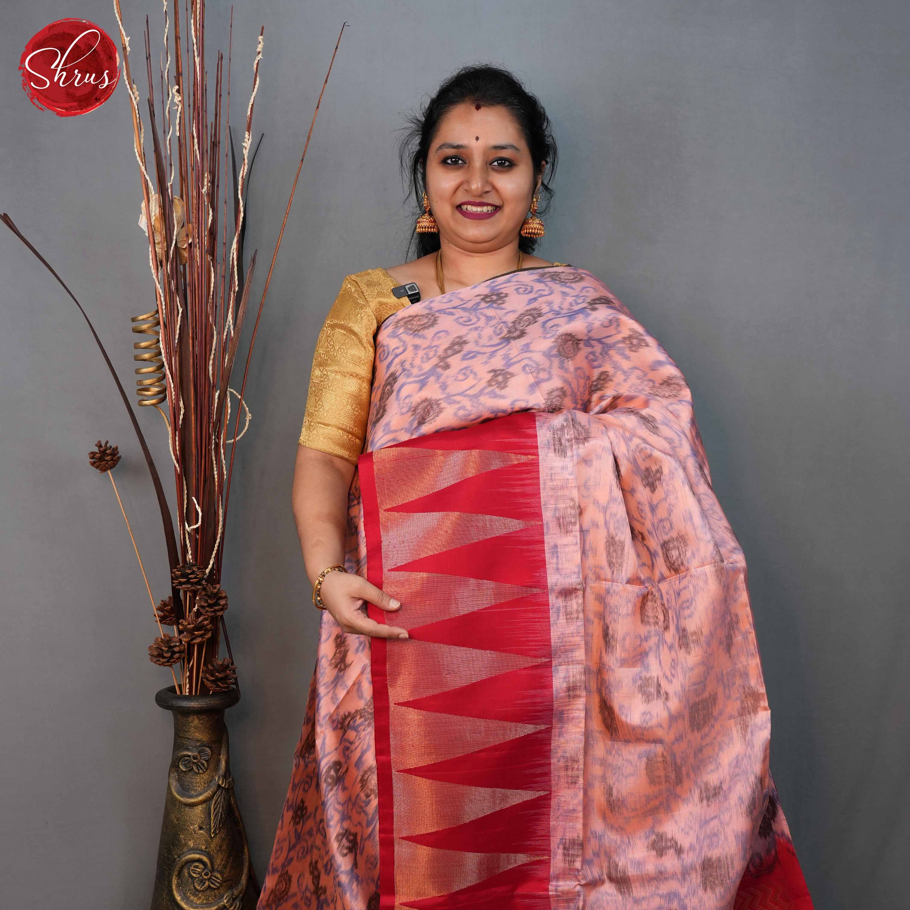 Peachish pink and Red- Soft Silk Saree - Shop on ShrusEternity.com